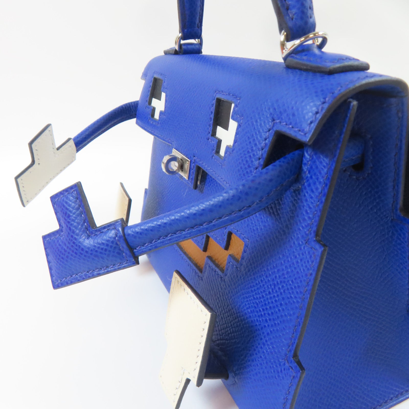 HERMES Epsom皮革Kelly Doll 2 Way Bag銀扣手挽肩背兩用袋Bleu Royal/藍色
