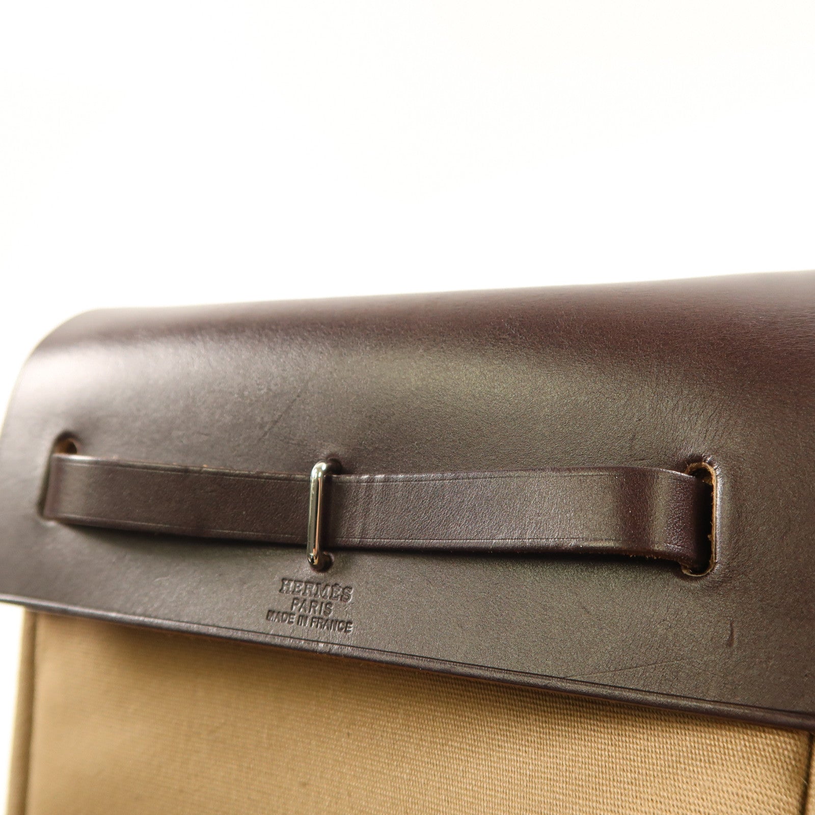 HERMES 帆布Herbag TPM銀扣肩背袋Alezan栗子色