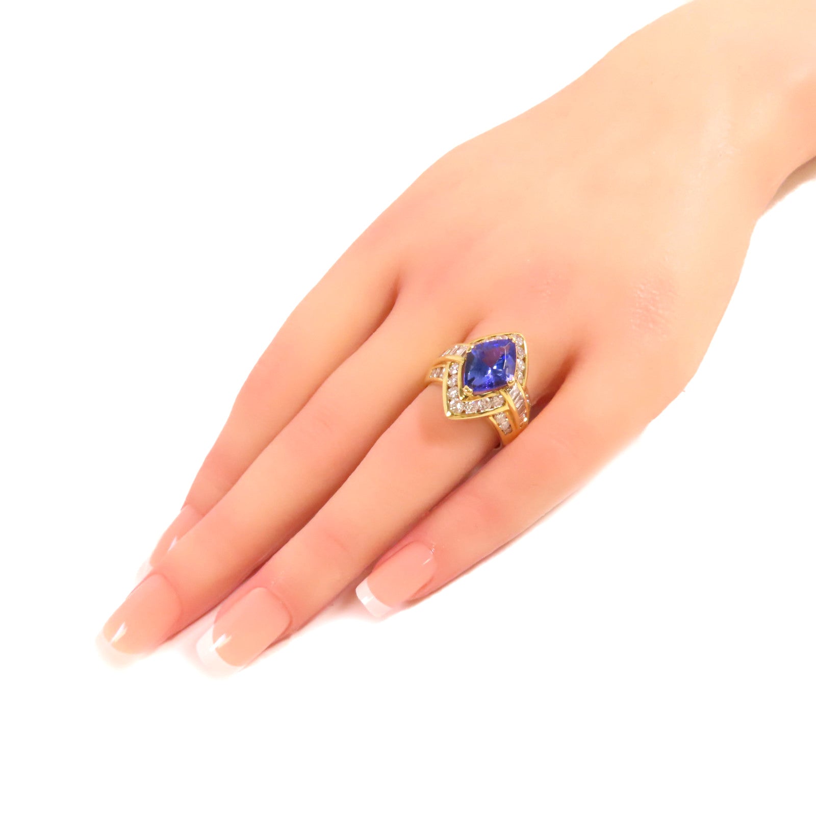 JEWELRY 18K黃金/3.70ct坦桑石/2.64ct鑽石Tanzanite Diamond Ring戒指US#7.5