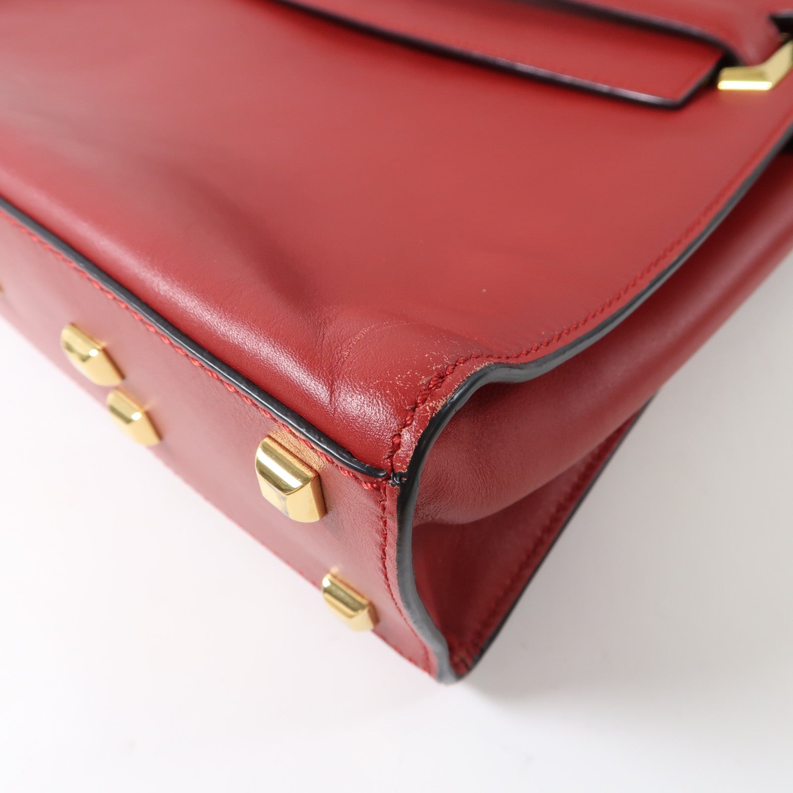 Valentino GHW 2 Way Shoulder Bag Calfskin Leather Red