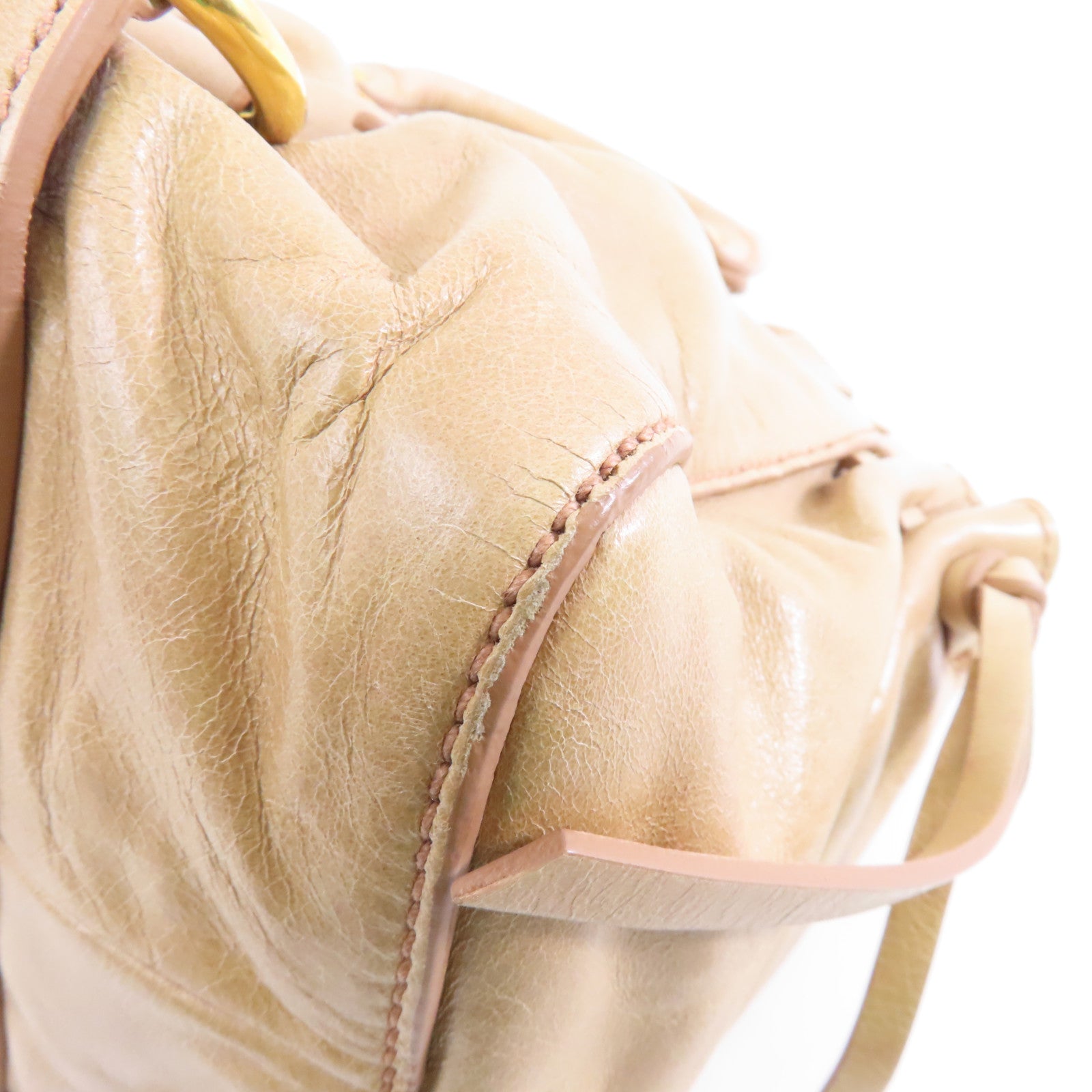 Miu Miu 牛皮皮革Shoulder Bag金扣手挽肩背兩用袋米色