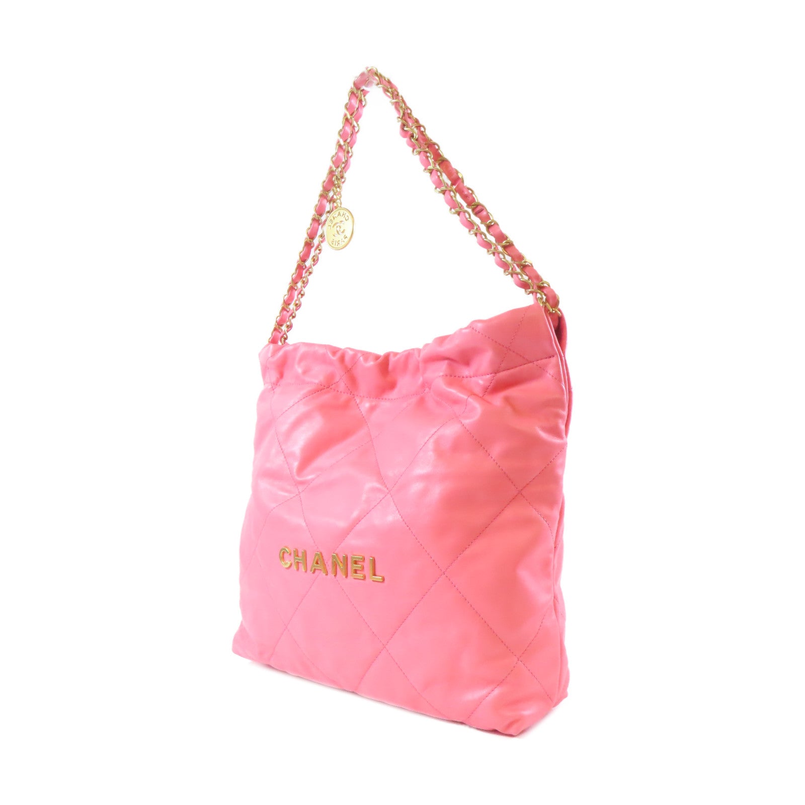 CHANEL 【激減優惠】菱格牛皮皮革C22 Small金扣鏈帶肩背袋粉紅色