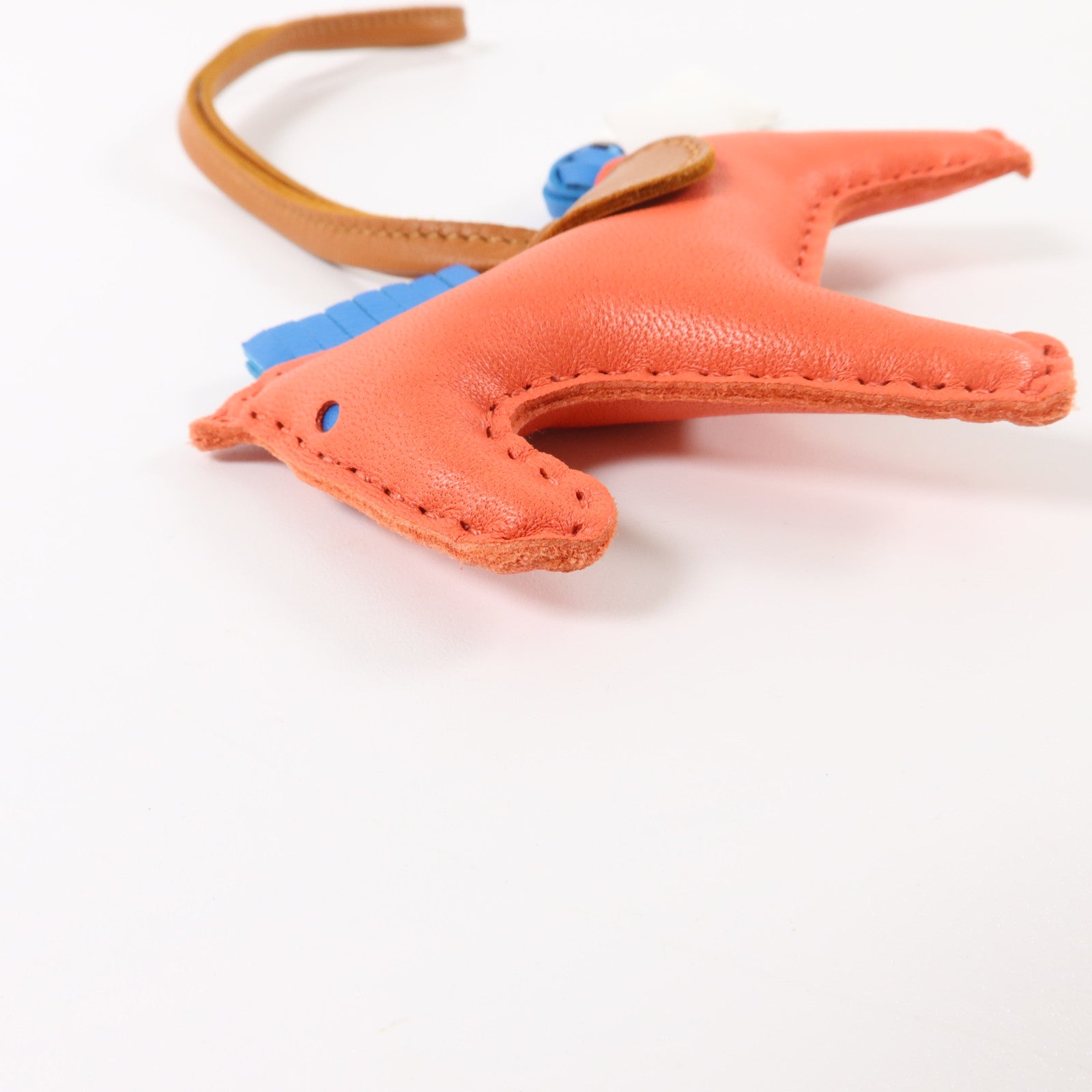 HERMES Milo皮革Rodeo PM掛飾Rose Texas/Bleu Zanzibar/Gold
