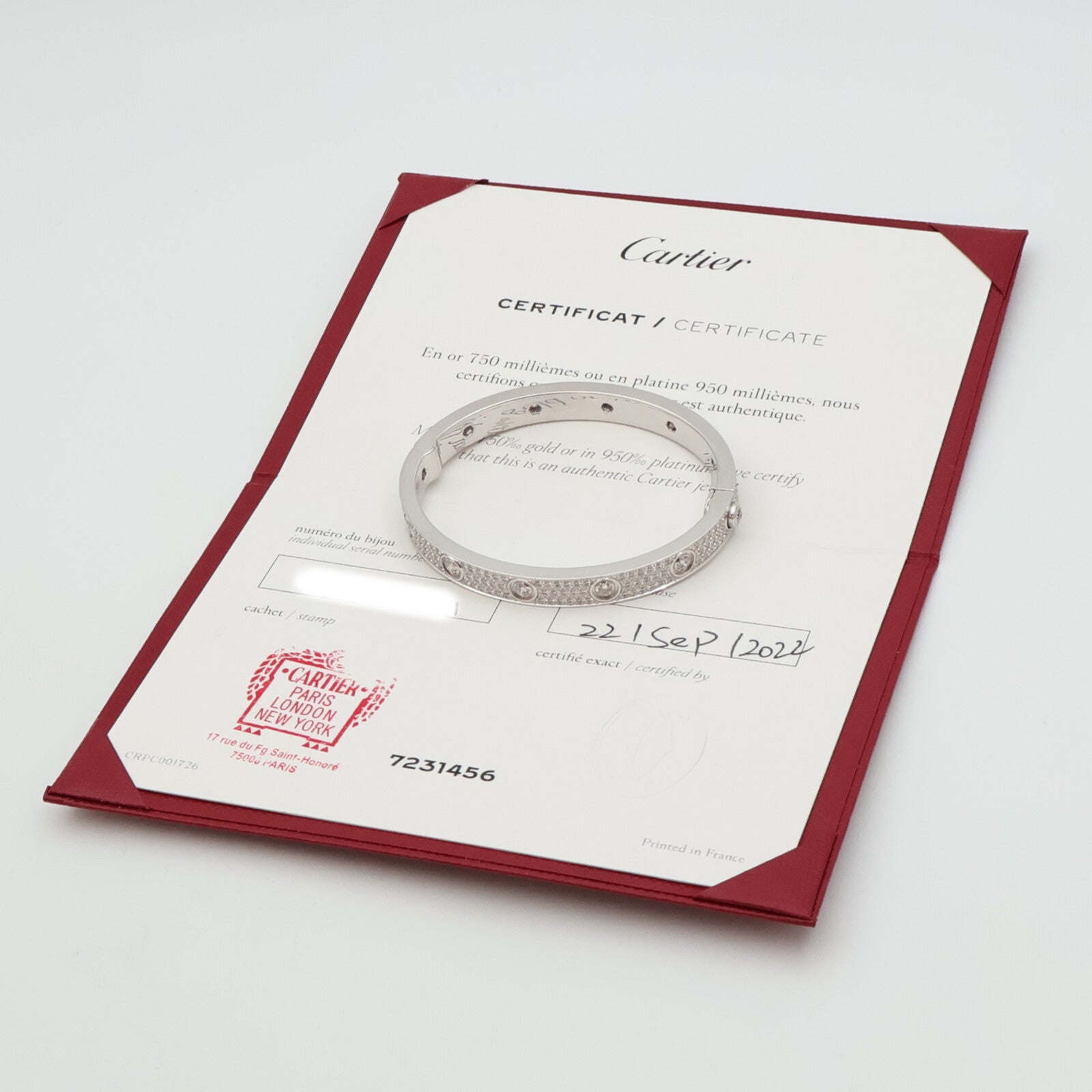 CARTIER 18K白金Love Bangle Full Diamond鑽石手鐲