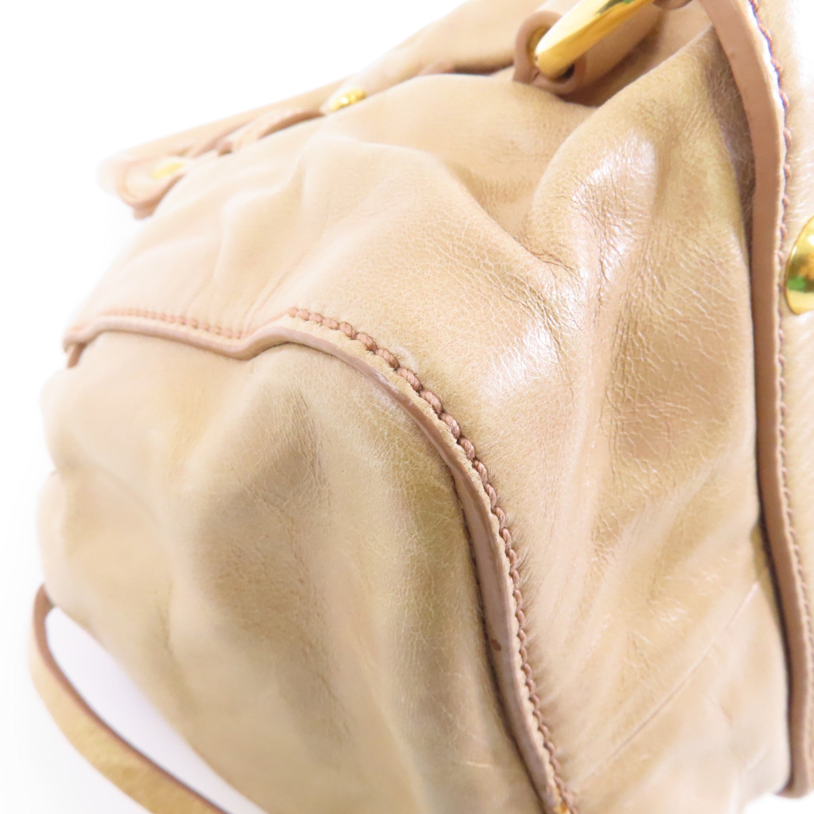Miu Miu 牛皮皮革Shoulder Bag金扣手挽肩背兩用袋米色