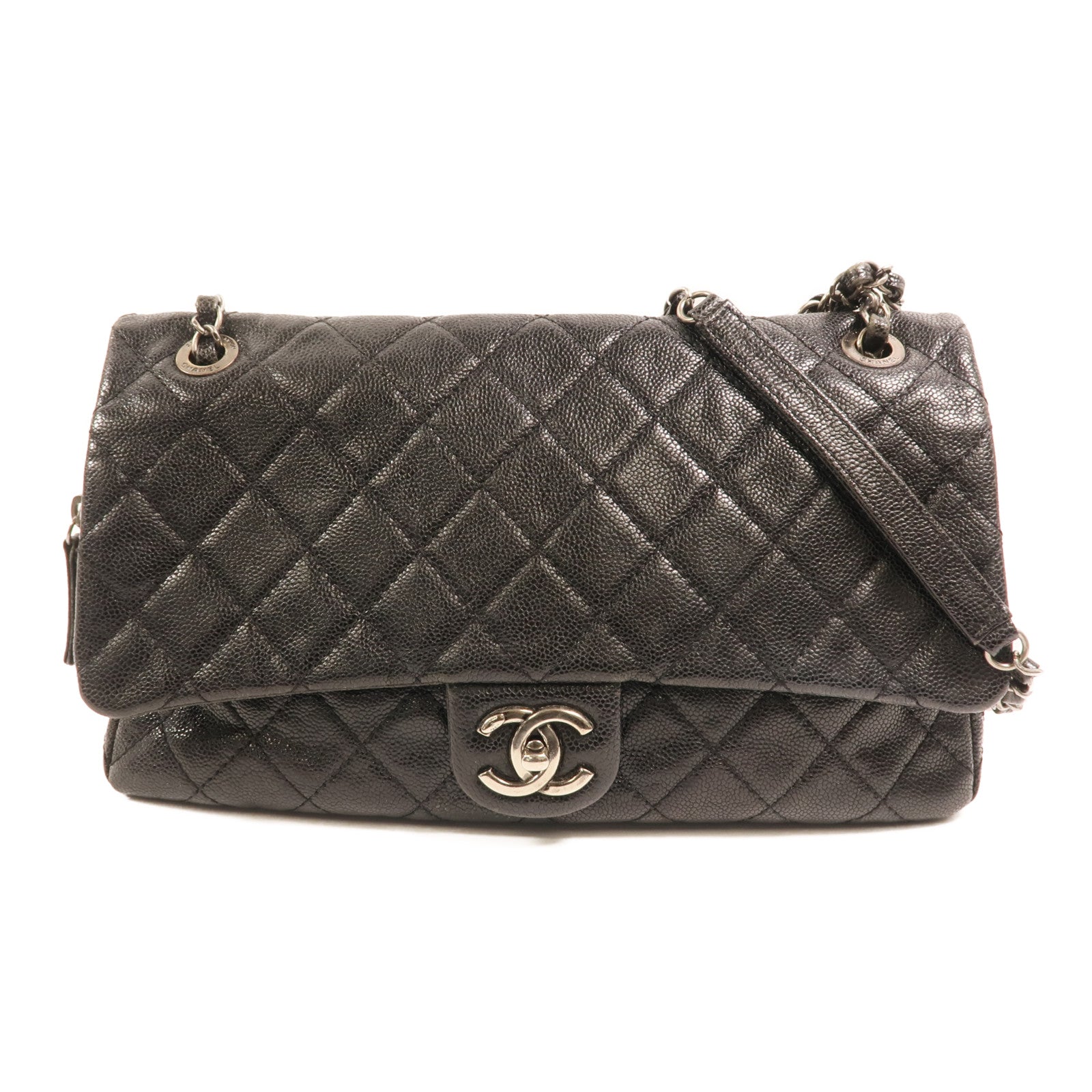 CHANEL 牛皮皮革Chain Shoulder銀扣鏈帶肩背袋