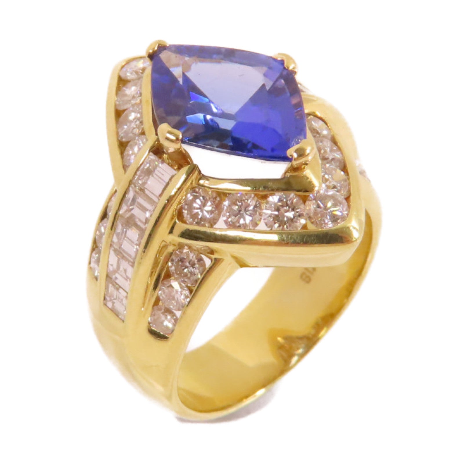 JEWELRY 18K黃金/3.70ct坦桑石/2.64ct鑽石Tanzanite Diamond Ring戒指US#7.5