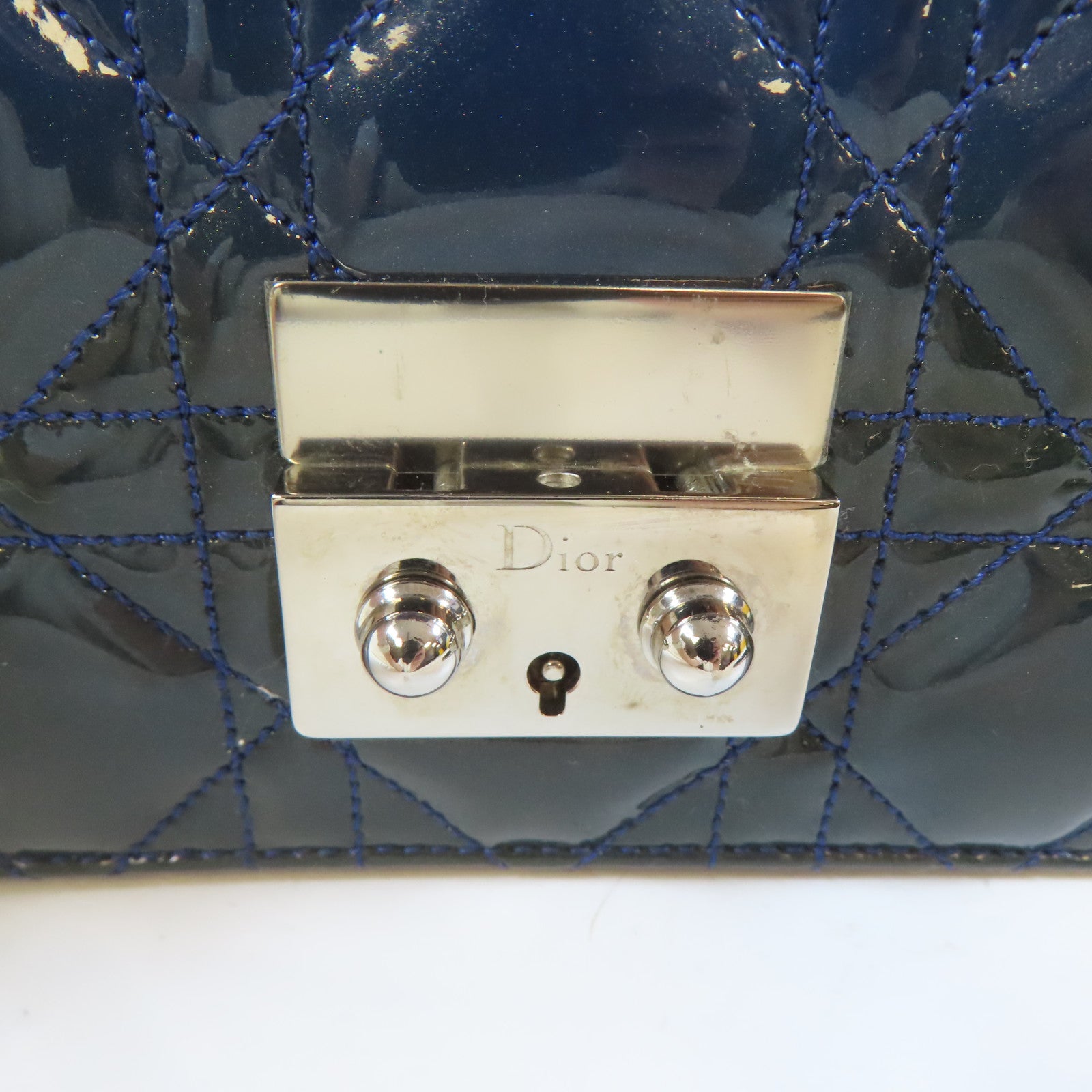 Dior 漆皮皮革Miss Dior Promenade Pouch銀扣鏈帶肩背袋深綠色