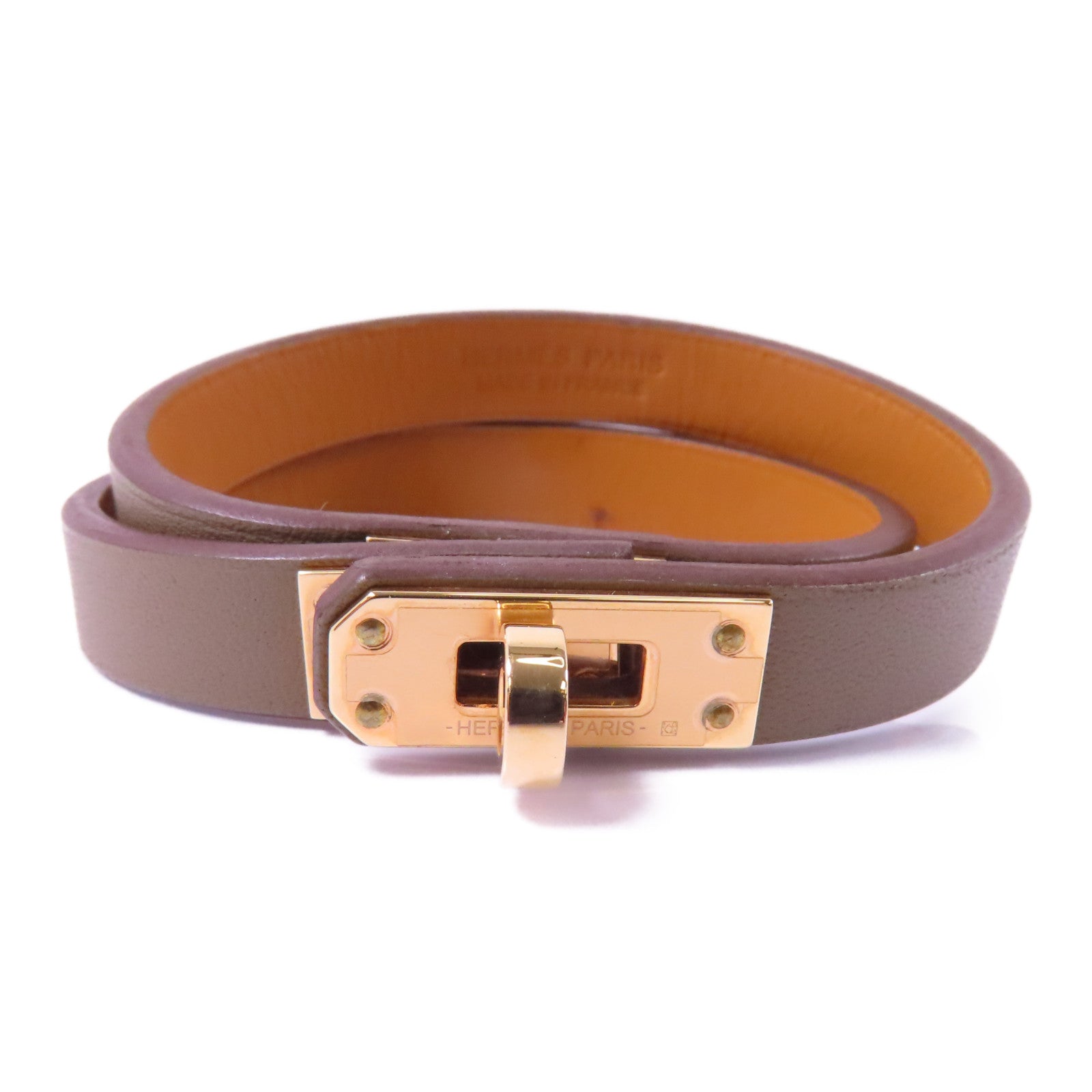 HERMES Swift皮革Mini Kelly Bracelet手鏈米灰色