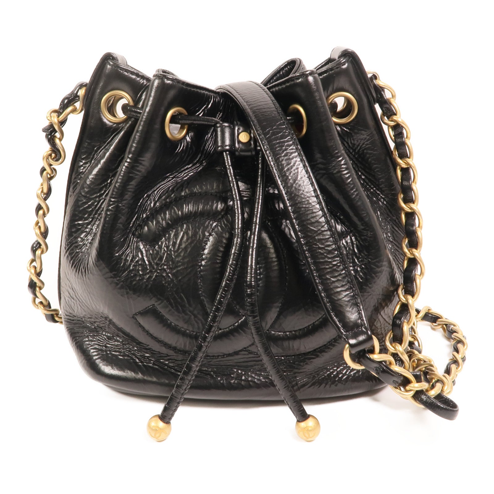 CHANEL 牛皮皮革Bucket金扣鏈帶肩背袋