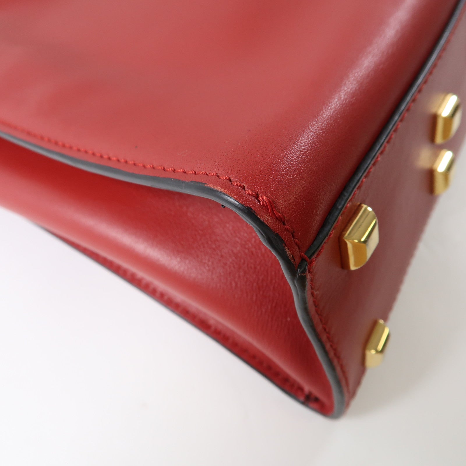 Valentino GHW 2 Way Shoulder Bag Calfskin Leather Red