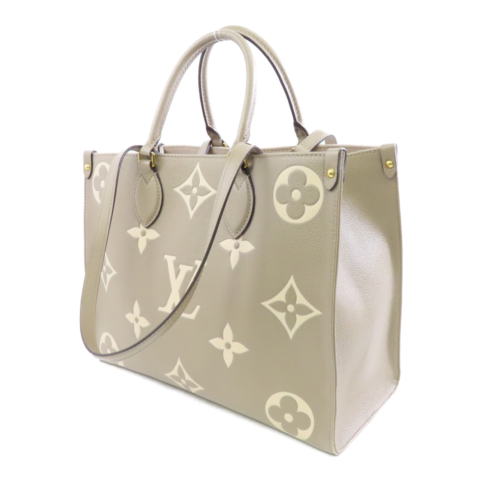 LOUIS VUITTON Monogram Empreinte OnTheGo金扣手挽肩背兩用袋米色