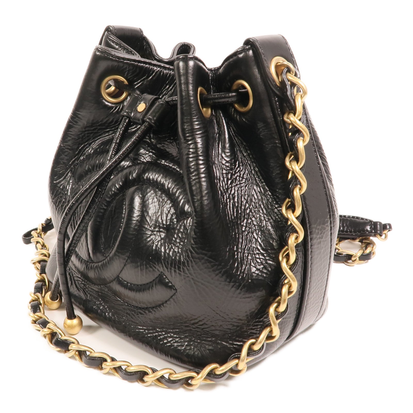 CHANEL 牛皮皮革Bucket金扣鏈帶肩背袋