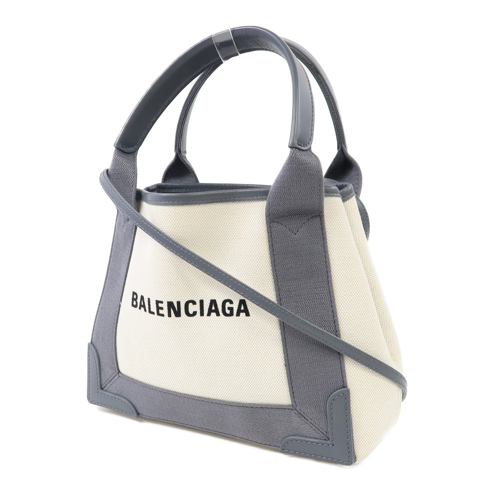 BALENCIAGA 帆布Cabas Tote Bag XS銀扣手挽肩背兩用袋灰色/白色