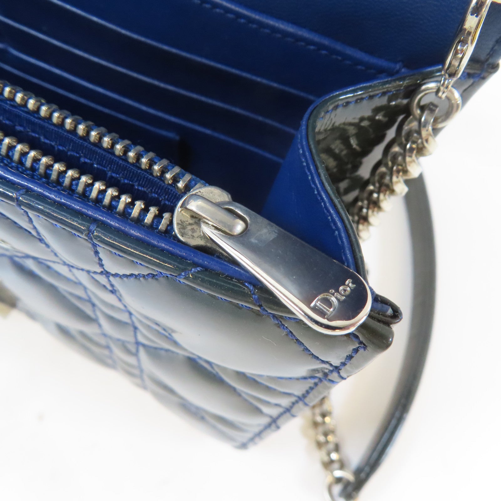 Dior 漆皮皮革Miss Dior Promenade Pouch銀扣鏈帶肩背袋深綠色