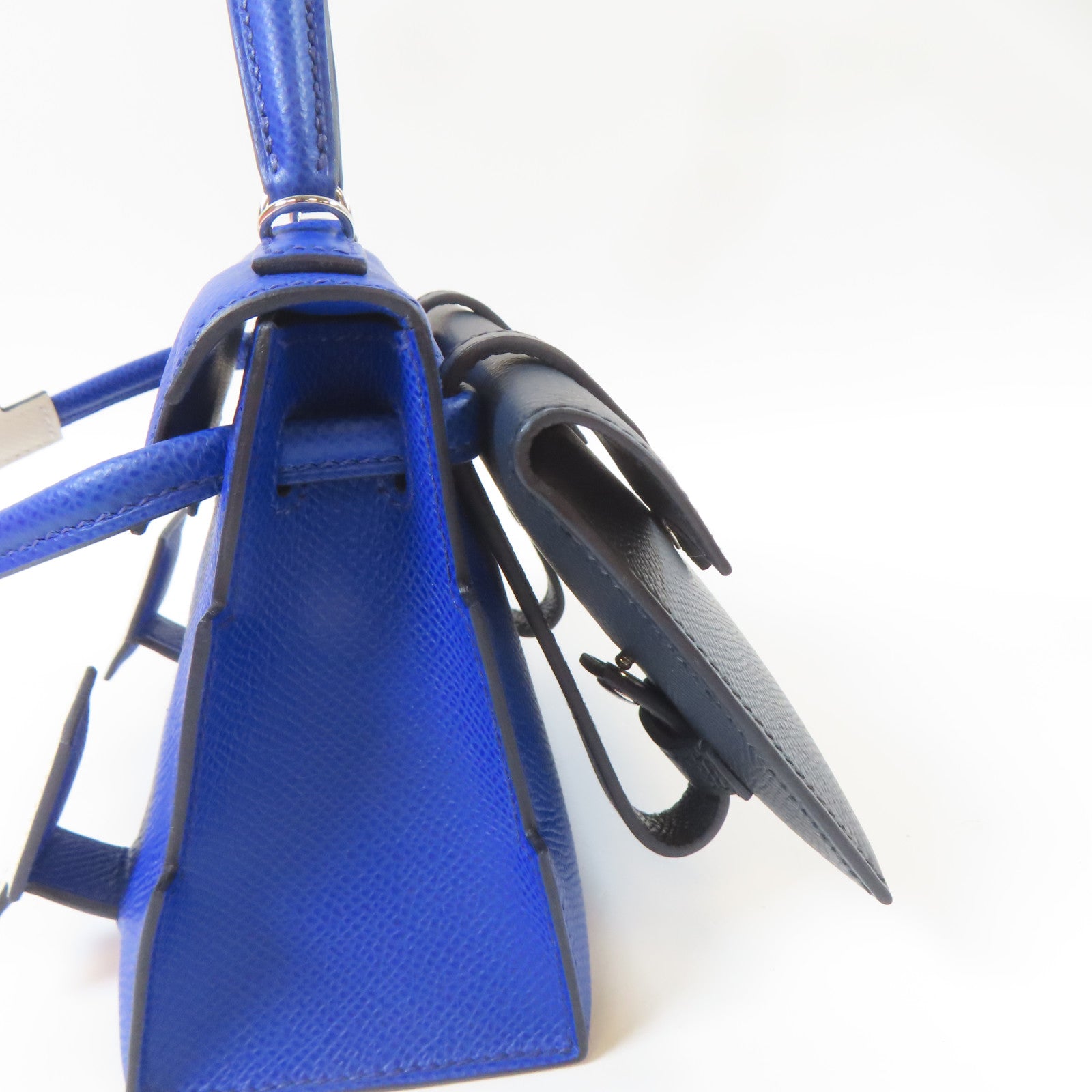 HERMES Epsom皮革Kelly Doll 2 Way Bag銀扣手挽肩背兩用袋Bleu Royal/藍色