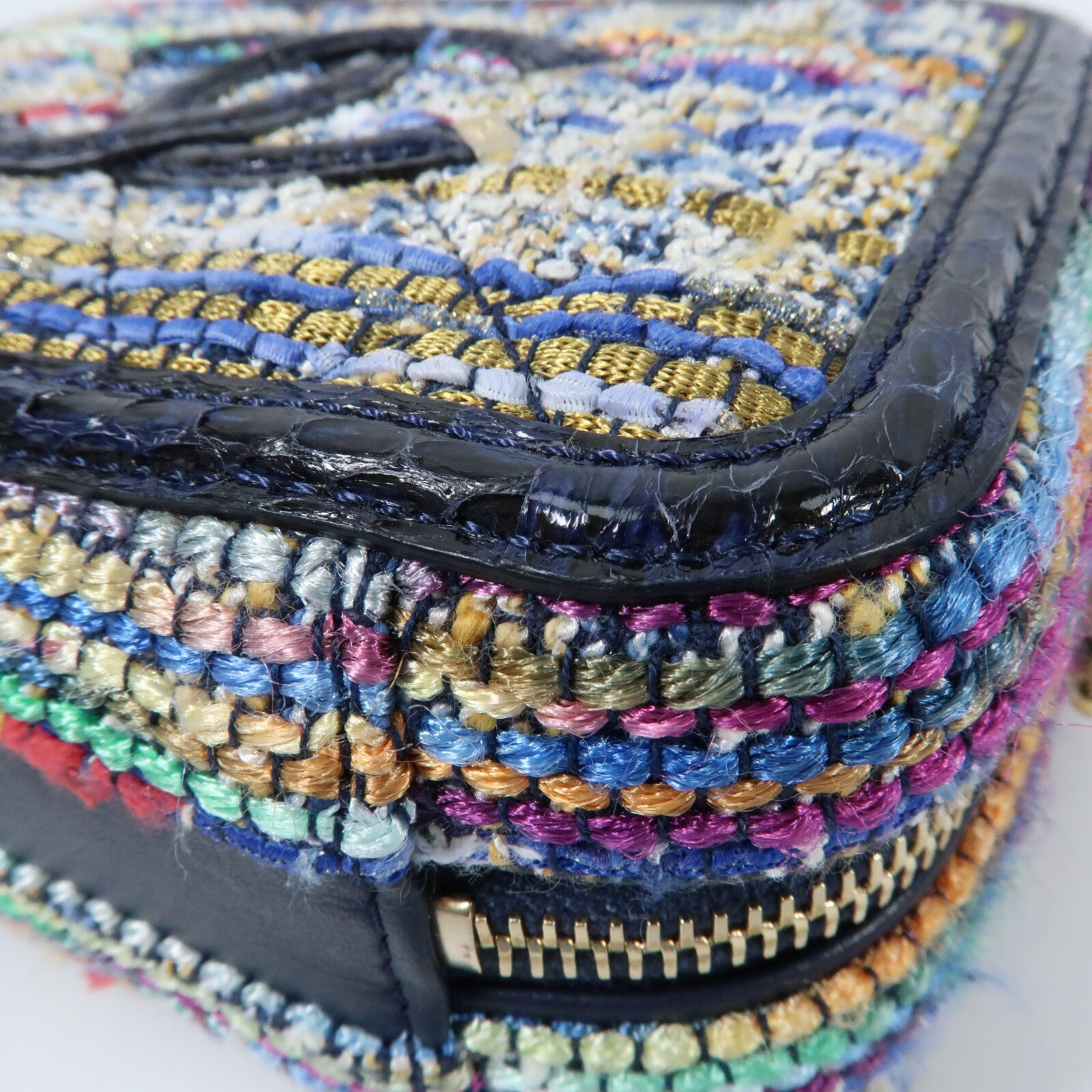 CHANEL Tweed/蛇皮皮革Vanity Case 17cm金扣鏈帶手挽肩背兩用袋