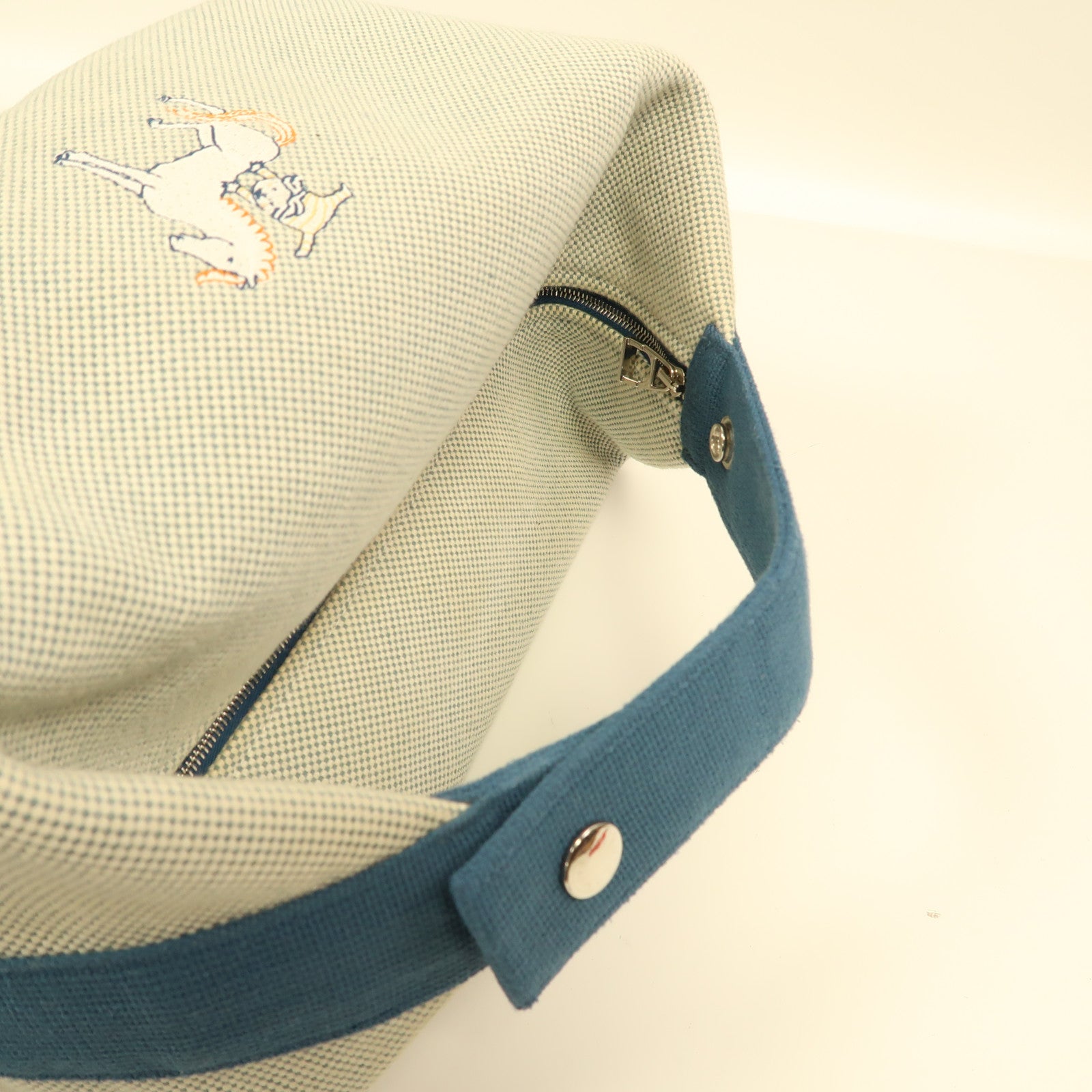 HERMES 帆布Bride A Brac GM銀扣手挽袋藍色