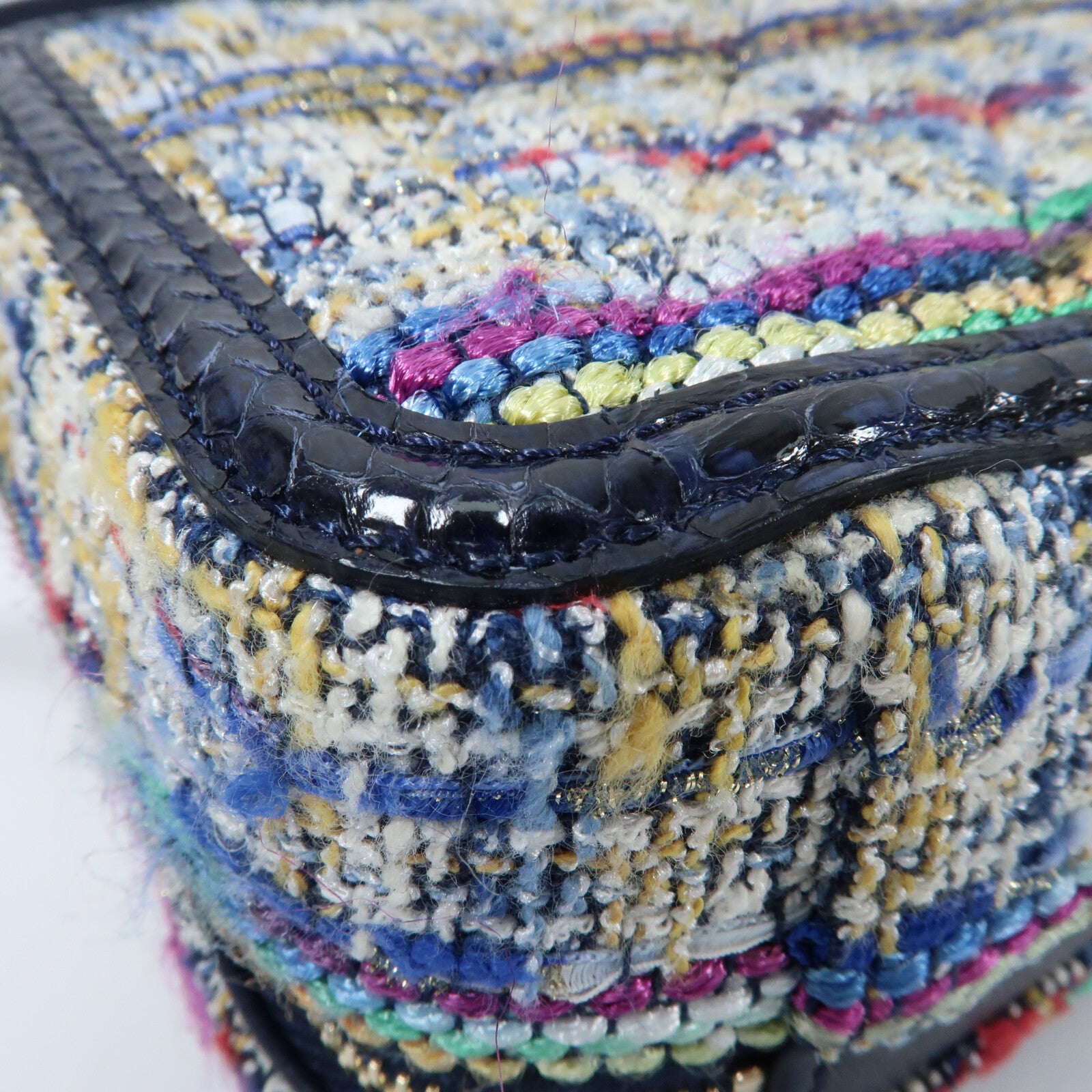 CHANEL Tweed/蛇皮皮革Vanity Case 17cm金扣鏈帶手挽肩背兩用袋
