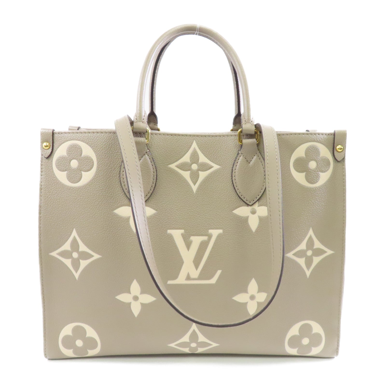LOUIS VUITTON Monogram Empreinte OnTheGo金扣手挽肩背兩用袋米色