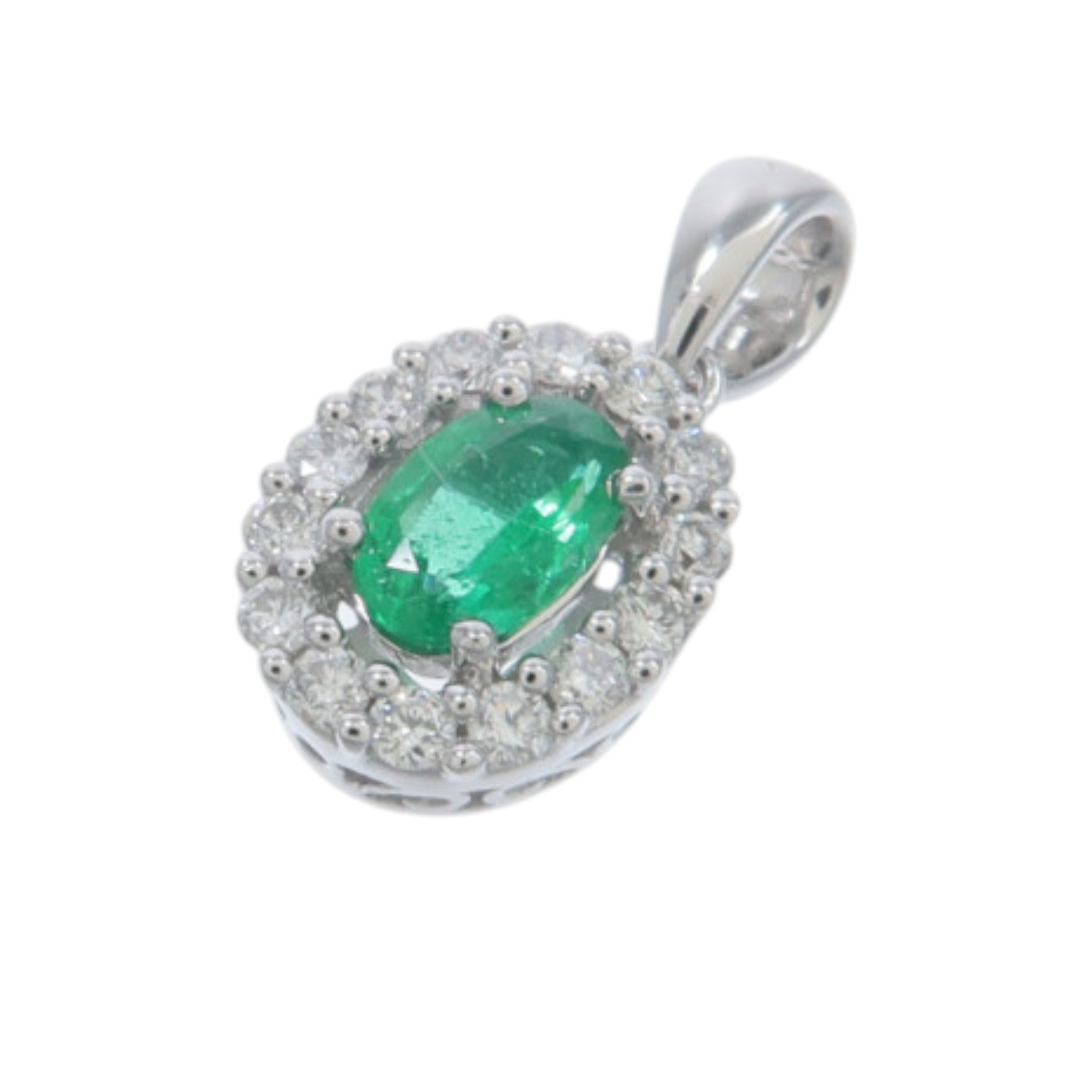 JEWELRY 18K白金Emerald Diamond Pendant綠寶石/鑽石吊墜
