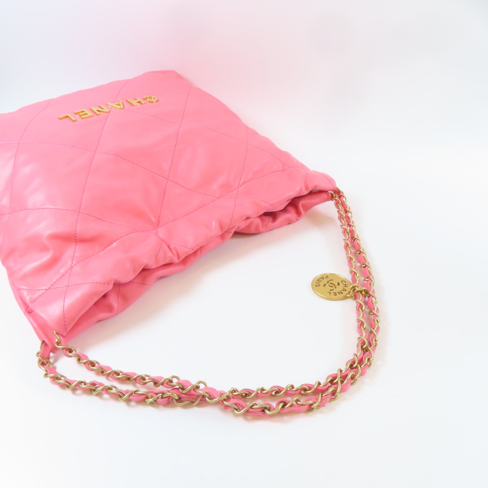 CHANEL 【激減優惠】菱格牛皮皮革C22 Small金扣鏈帶肩背袋粉紅色