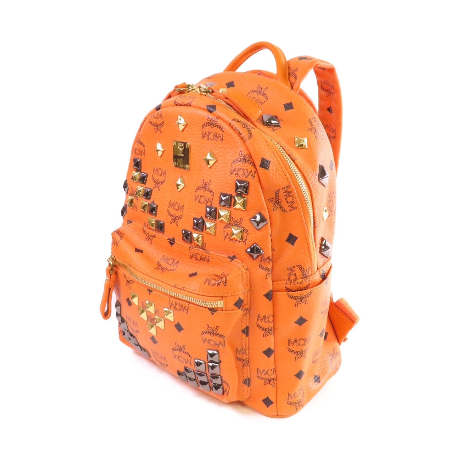 MCM 塗層帆布Backpack金扣背包橙色