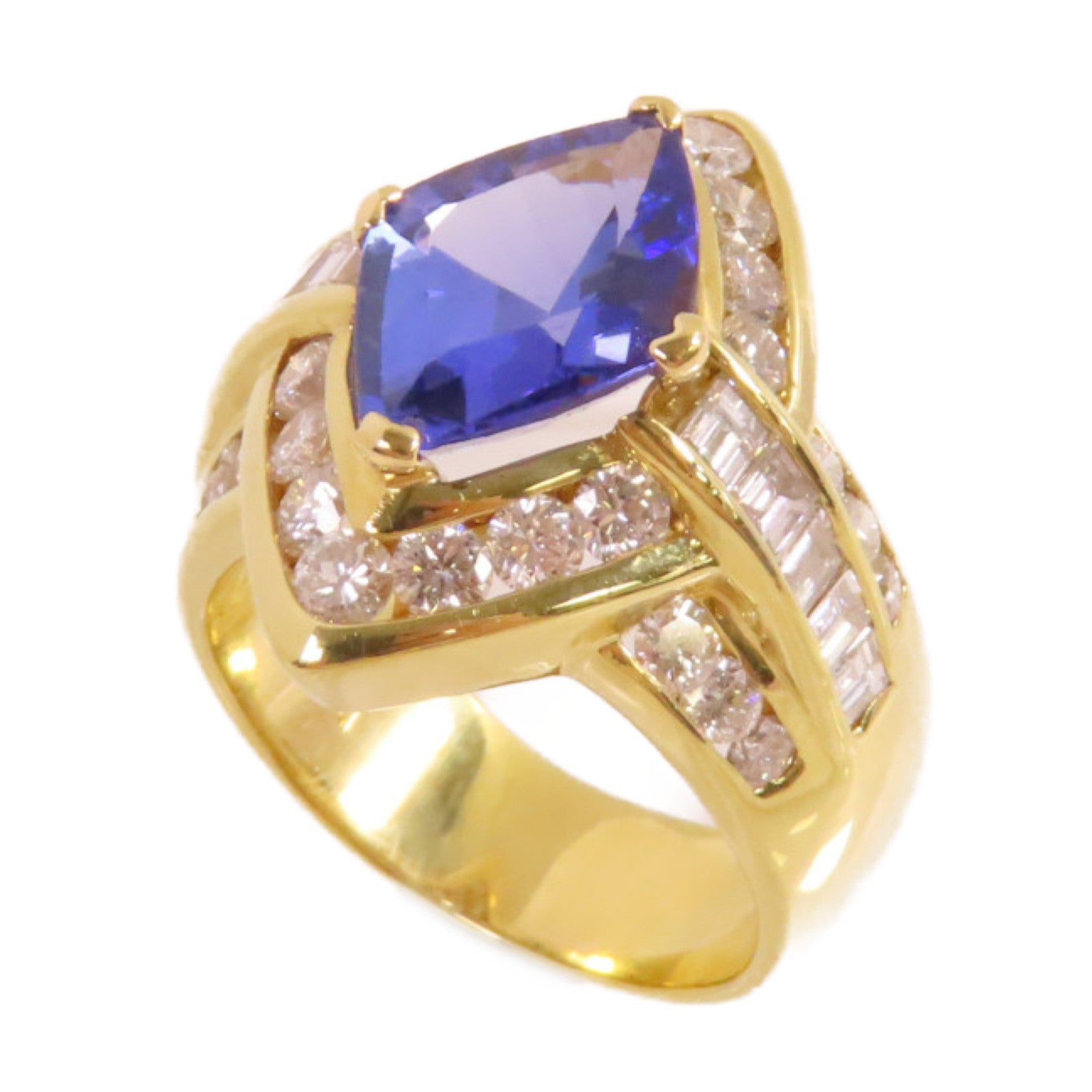 JEWELRY 18K黃金/3.70ct坦桑石/2.64ct鑽石Tanzanite Diamond Ring戒指US#7.5