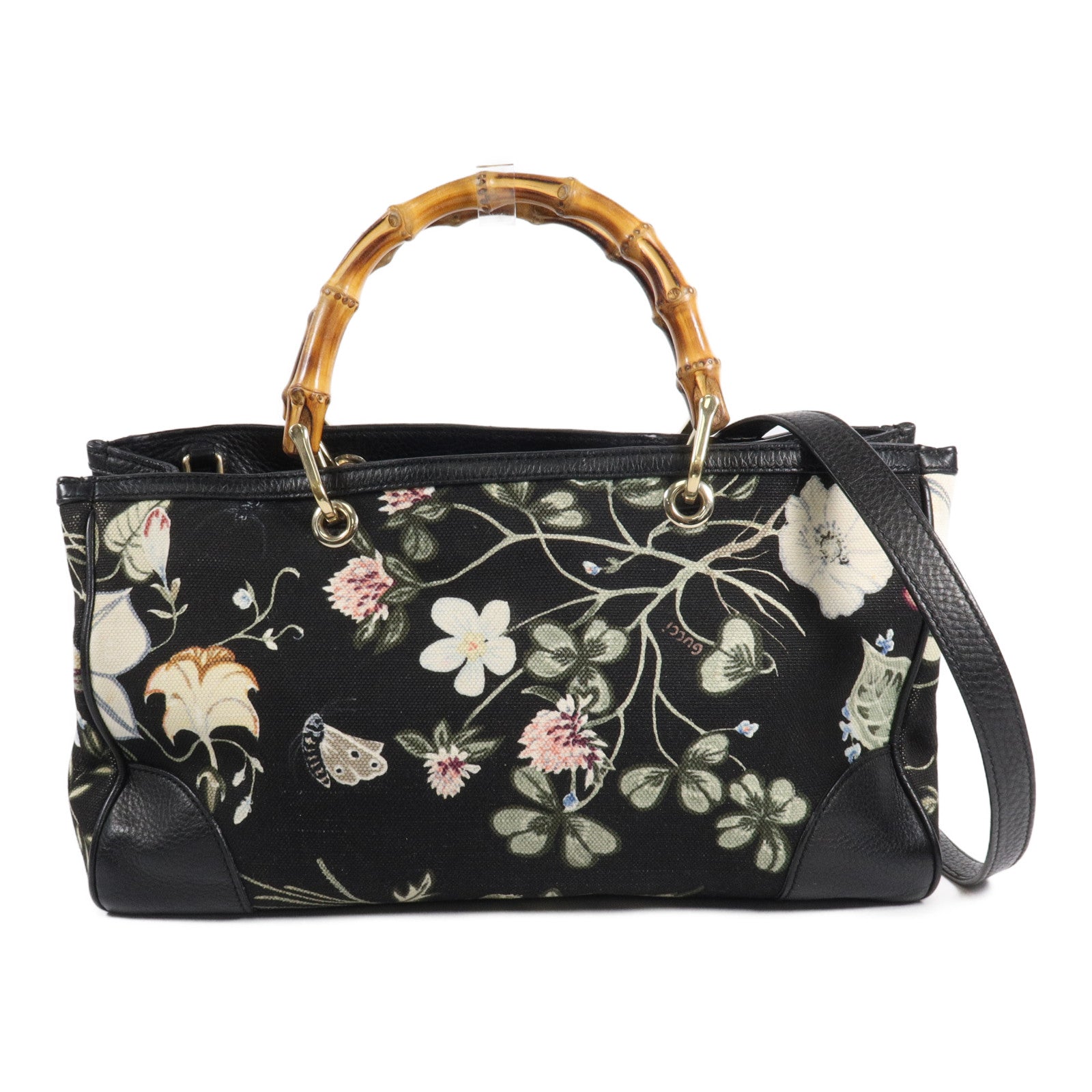 GUCCI 帆布Flora Knight Bamboo Shopper Medium Tote手挽肩背兩用袋