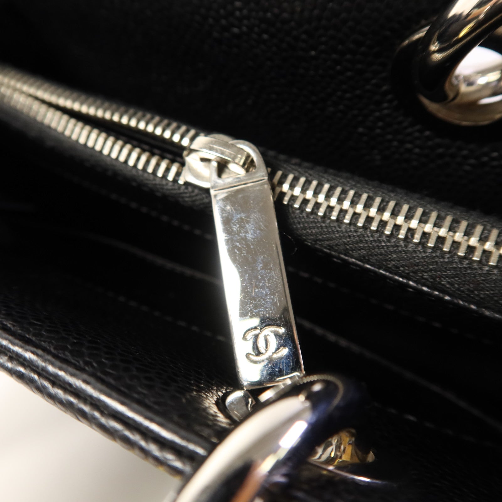 CHANEL 牛皮皮革GST Grand Shopping Tote Bag銀扣鏈帶肩背袋