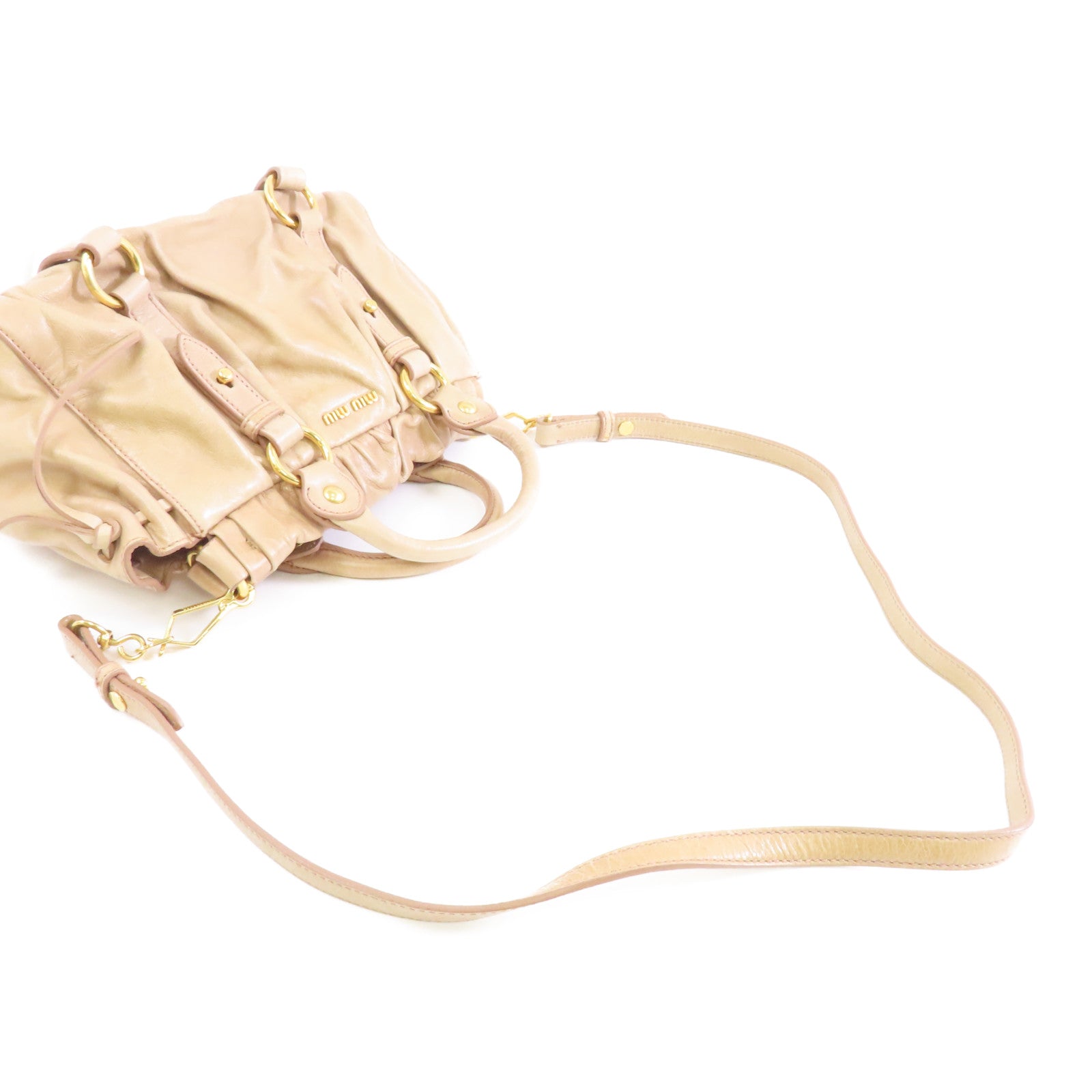 Miu Miu 牛皮皮革Shoulder Bag金扣手挽肩背兩用袋米色