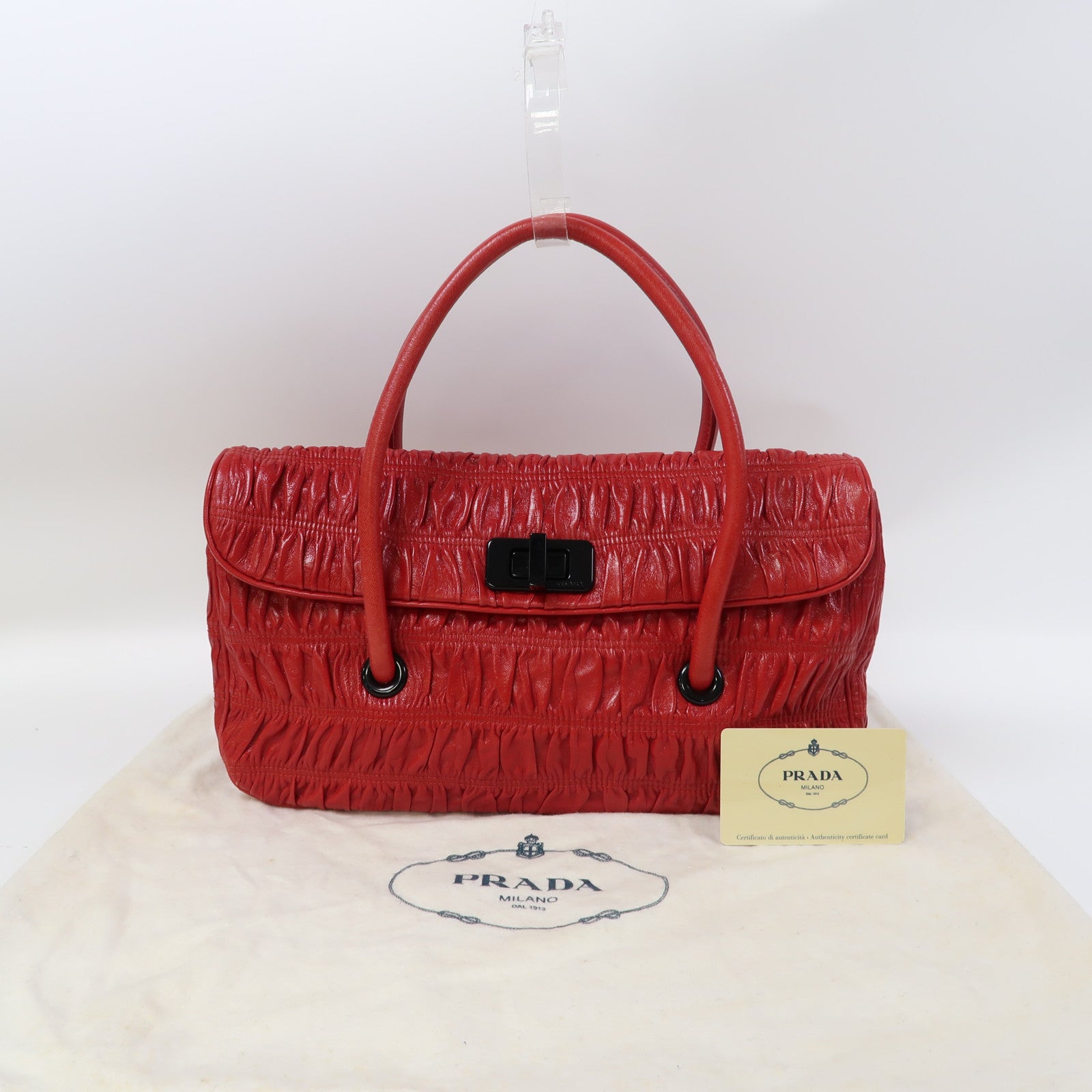 PRADA 牛皮皮革Hand Bag金扣手挽袋紅色