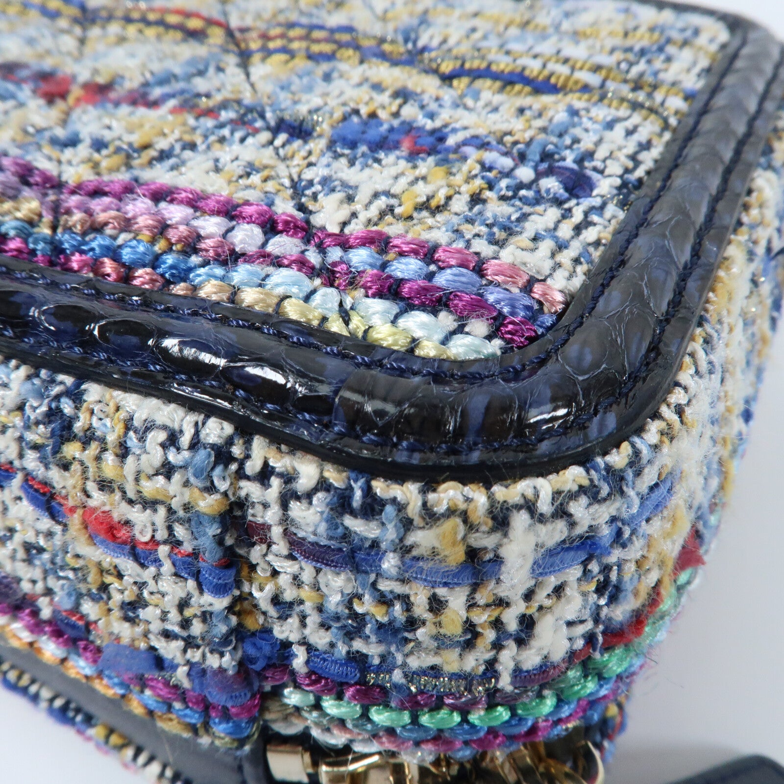 CHANEL Tweed/蛇皮皮革Vanity Case 17cm金扣鏈帶手挽肩背兩用袋