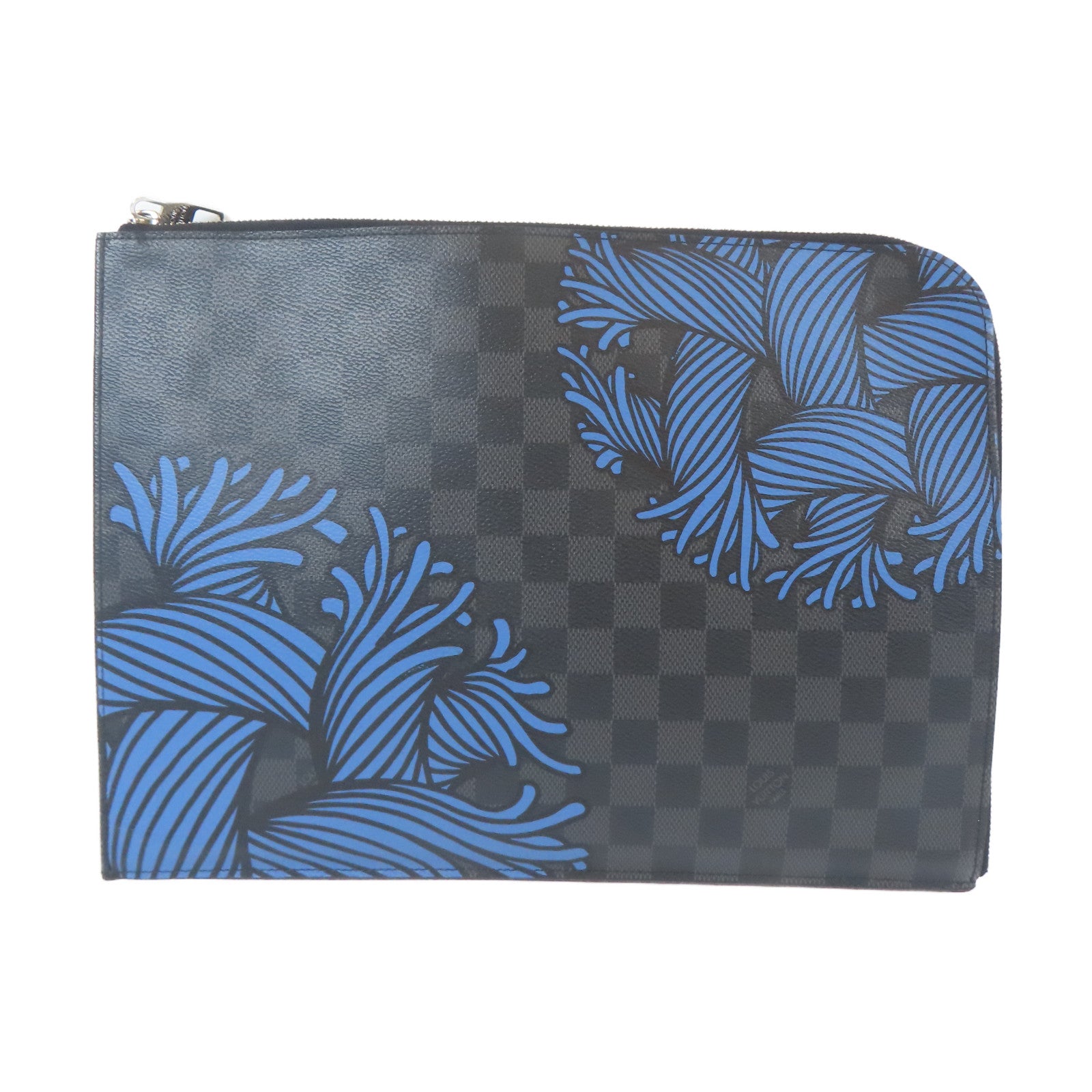 LOUIS VUITTON Damier Graphite Pochette Jour GM銀扣手拿包黑色/藍色