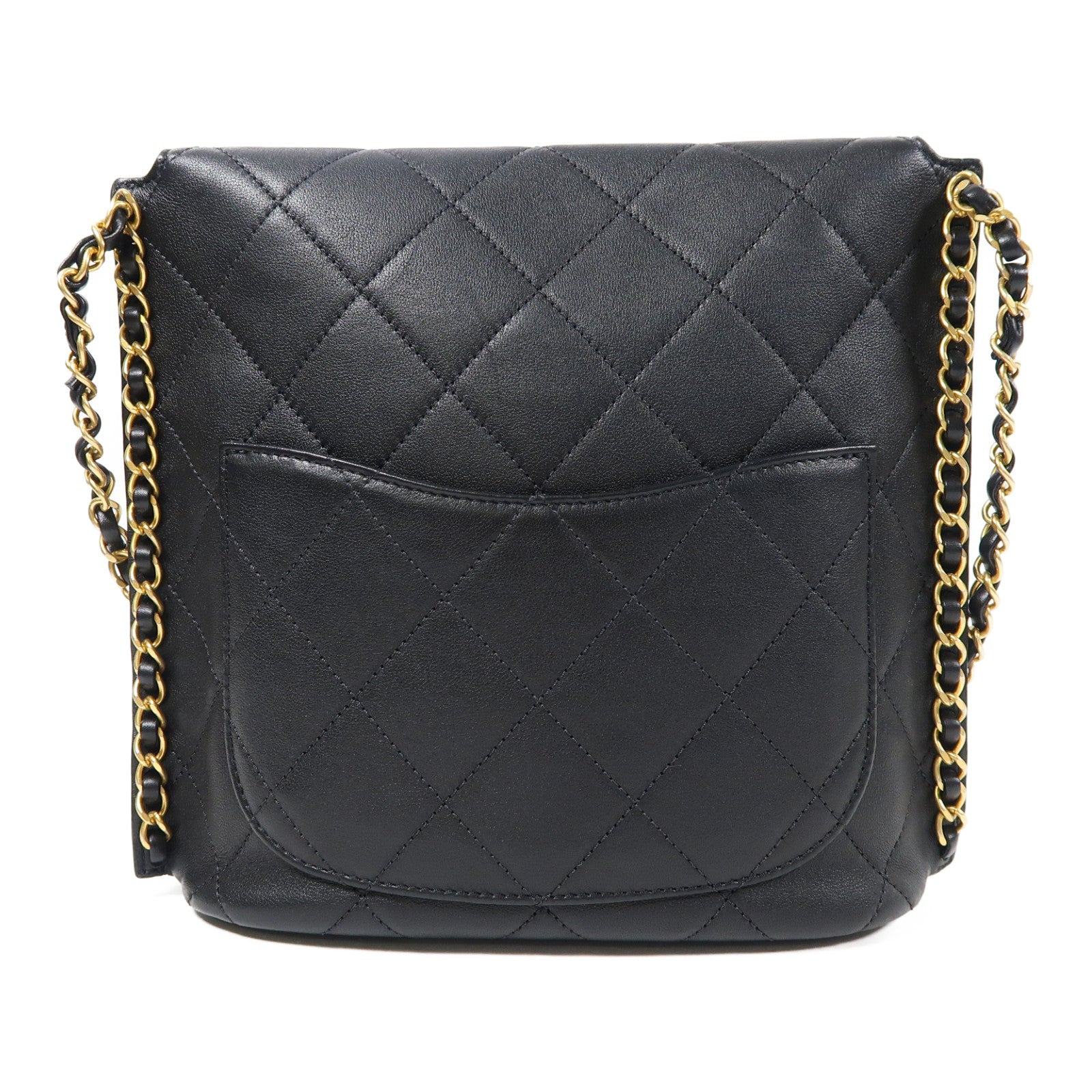 CHANEL 菱格牛皮皮革Chain Shoulder金扣鏈帶肩背袋黑色