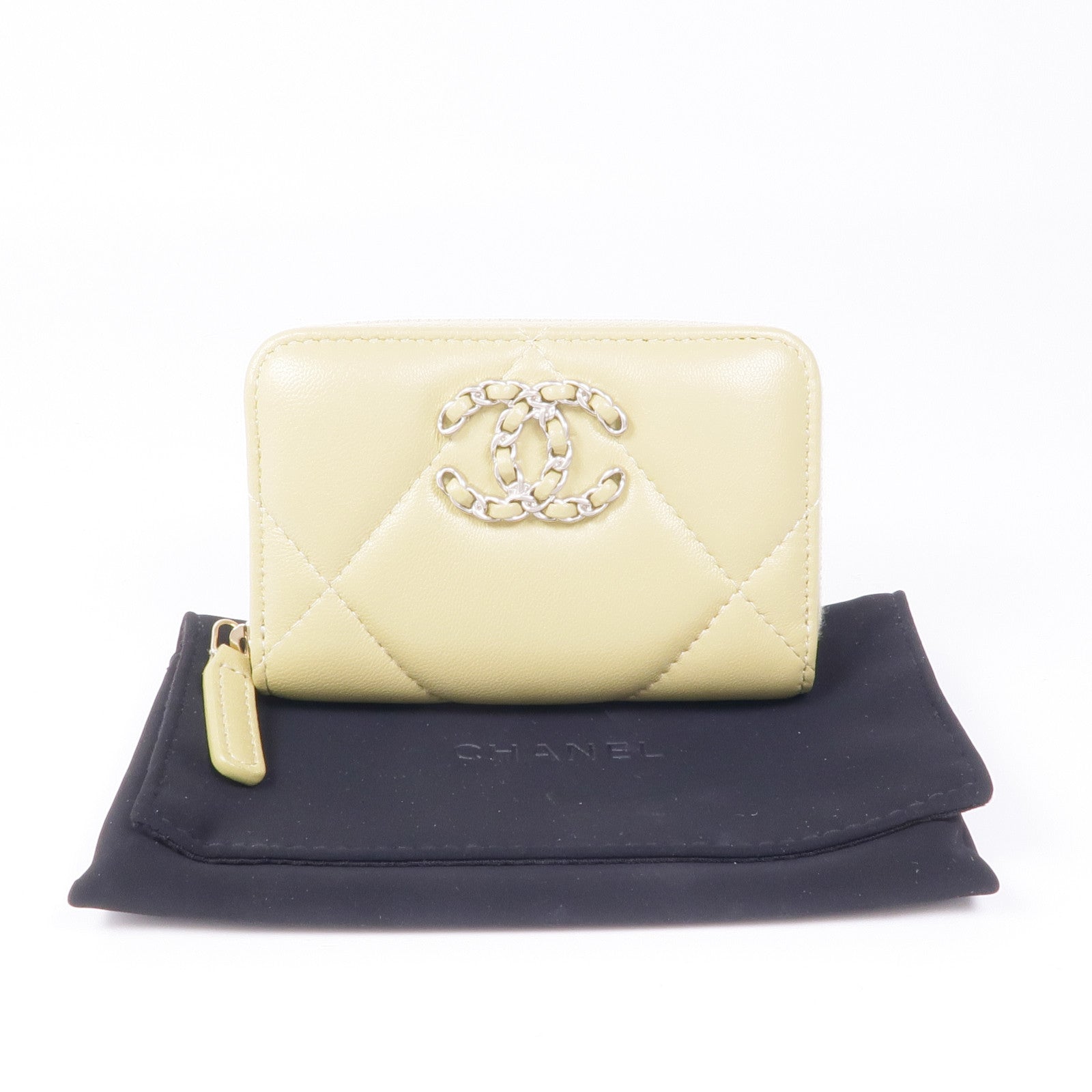 CHANEL 羊皮皮革C19 Zipper Coin Purse銀扣零錢包