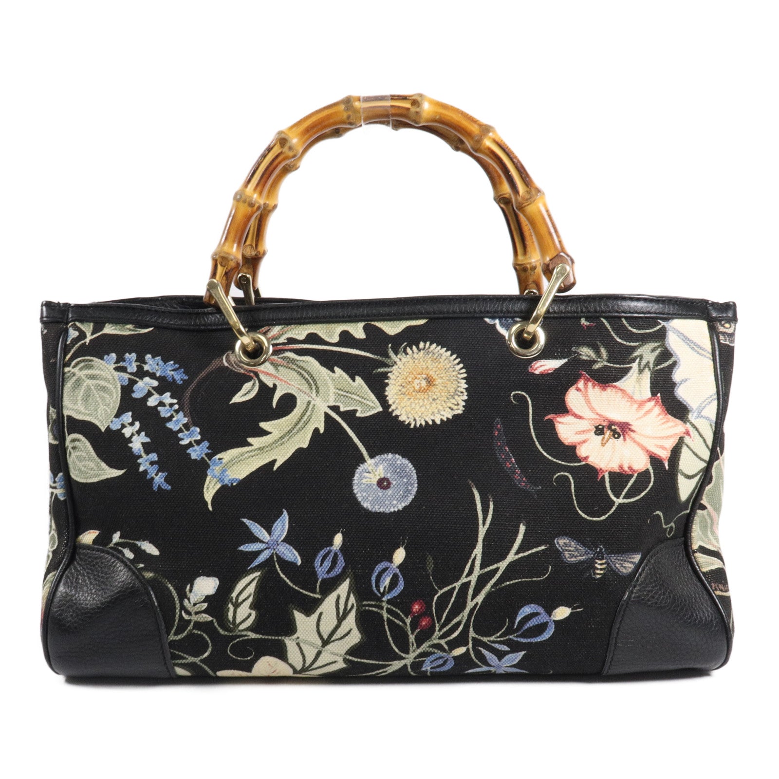 GUCCI 帆布Flora Knight Bamboo Shopper Medium Tote手挽肩背兩用袋