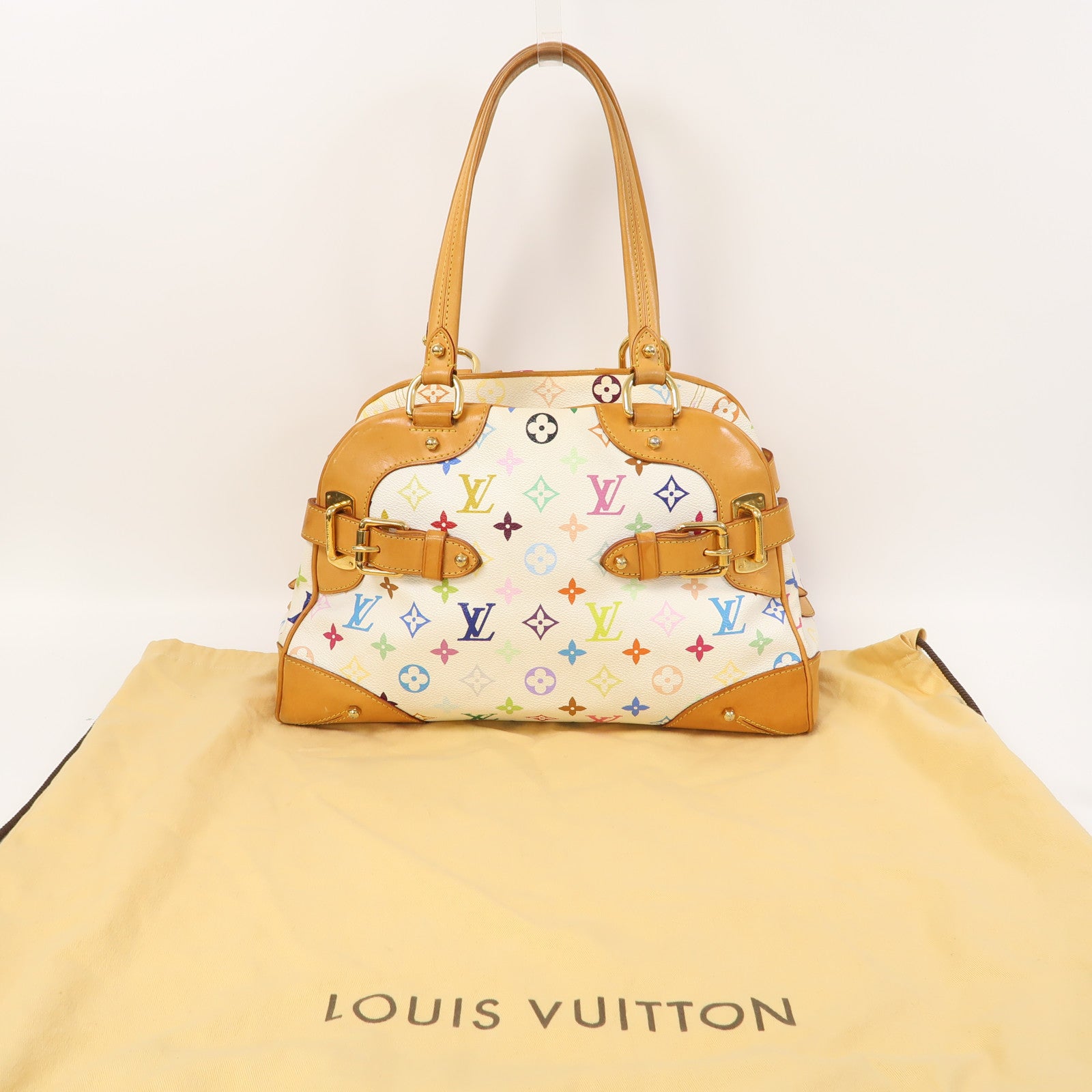 LOUIS VUITTON 【激減優惠】Monogram Multicolore Claudia金扣肩背袋啡色/白色