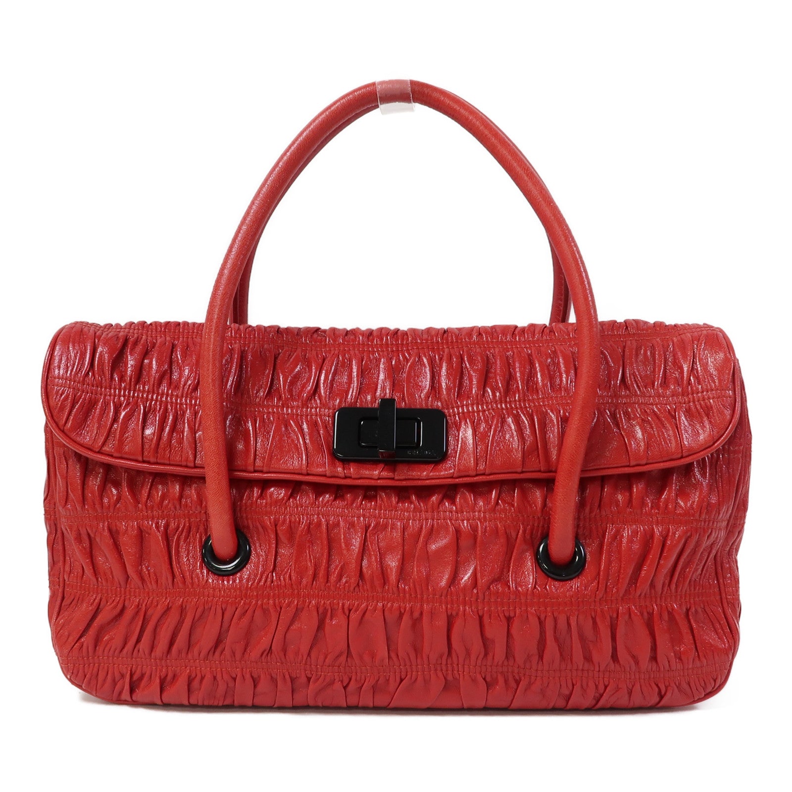 PRADA 牛皮皮革Hand Bag金扣手挽袋紅色
