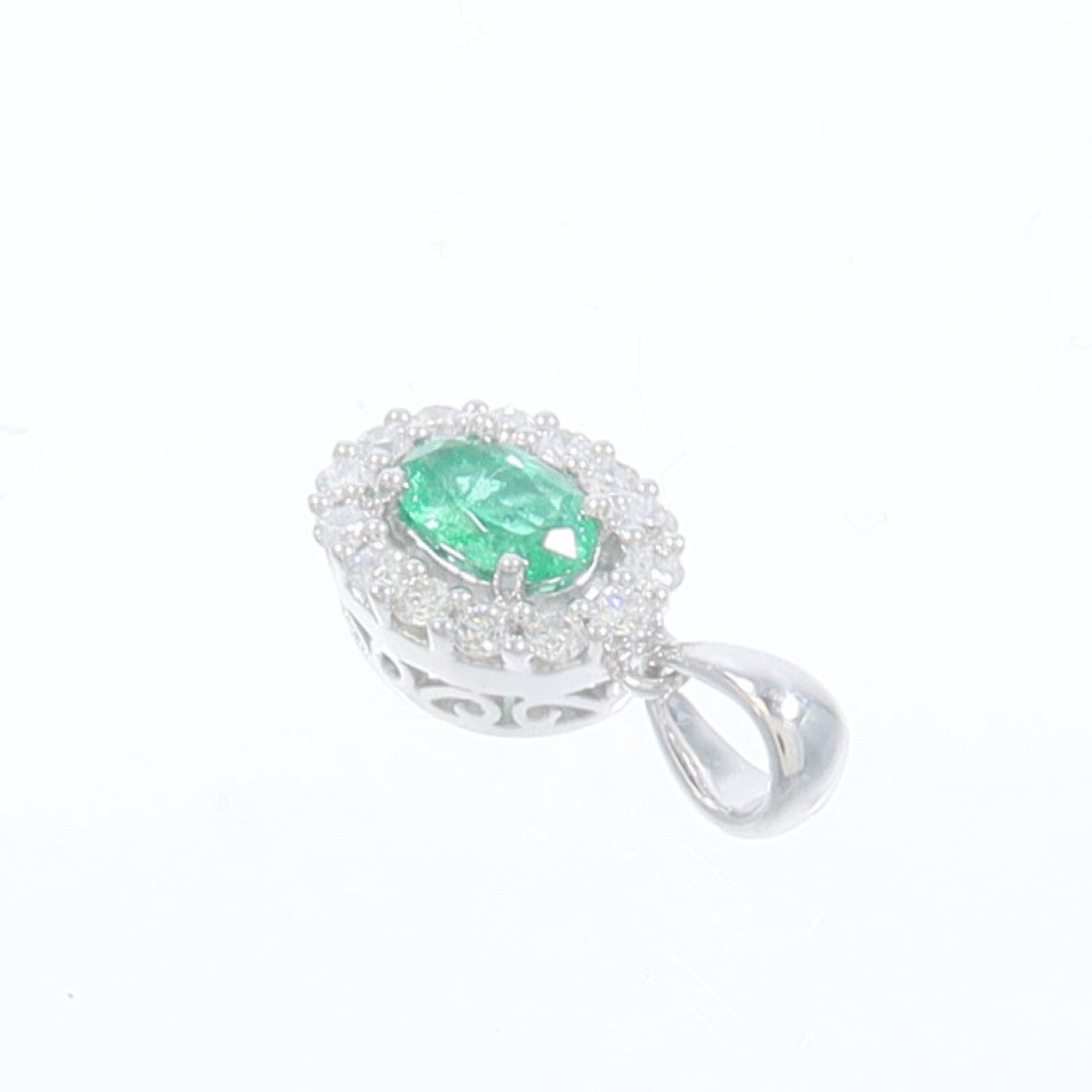 JEWELRY 18K白金Emerald Diamond Pendant綠寶石/鑽石吊墜