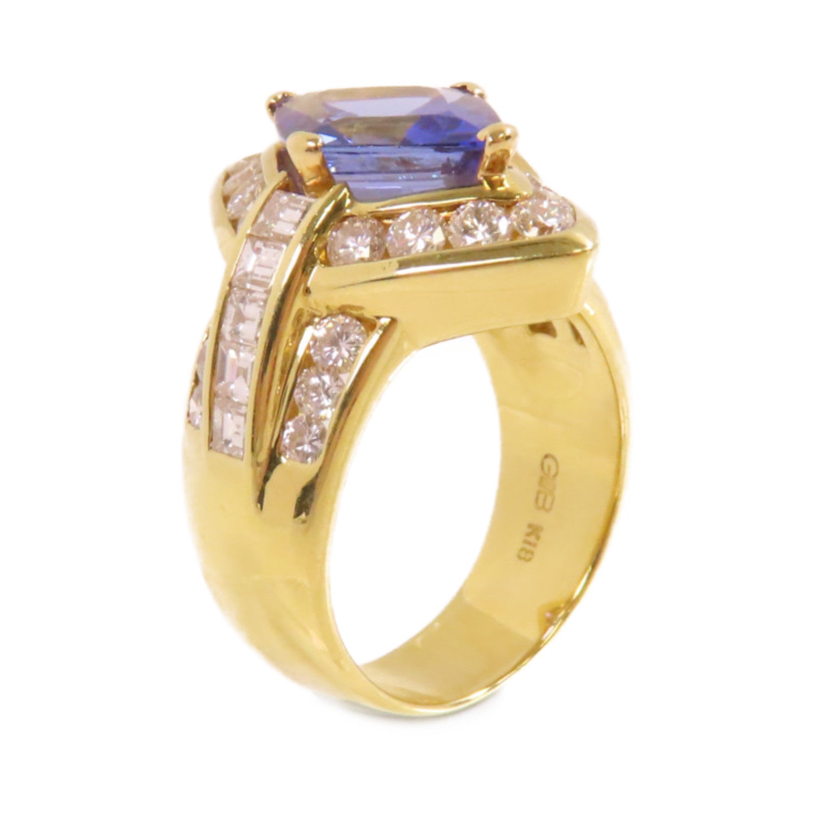 JEWELRY 18K黃金/3.70ct坦桑石/2.64ct鑽石Tanzanite Diamond Ring戒指US#7.5