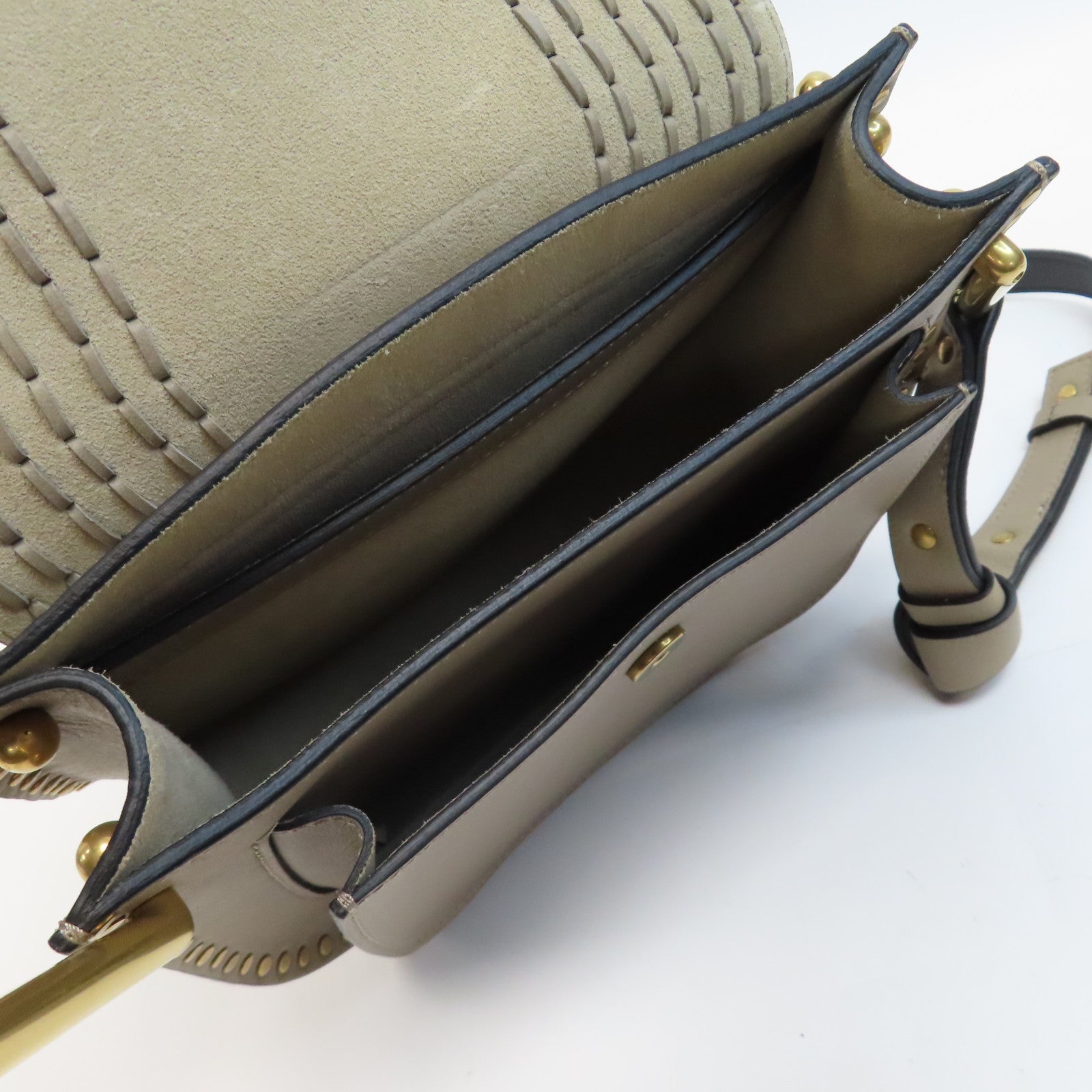Chloe 牛皮皮革Hudson Leather Crossbody Bag金扣肩背袋米色