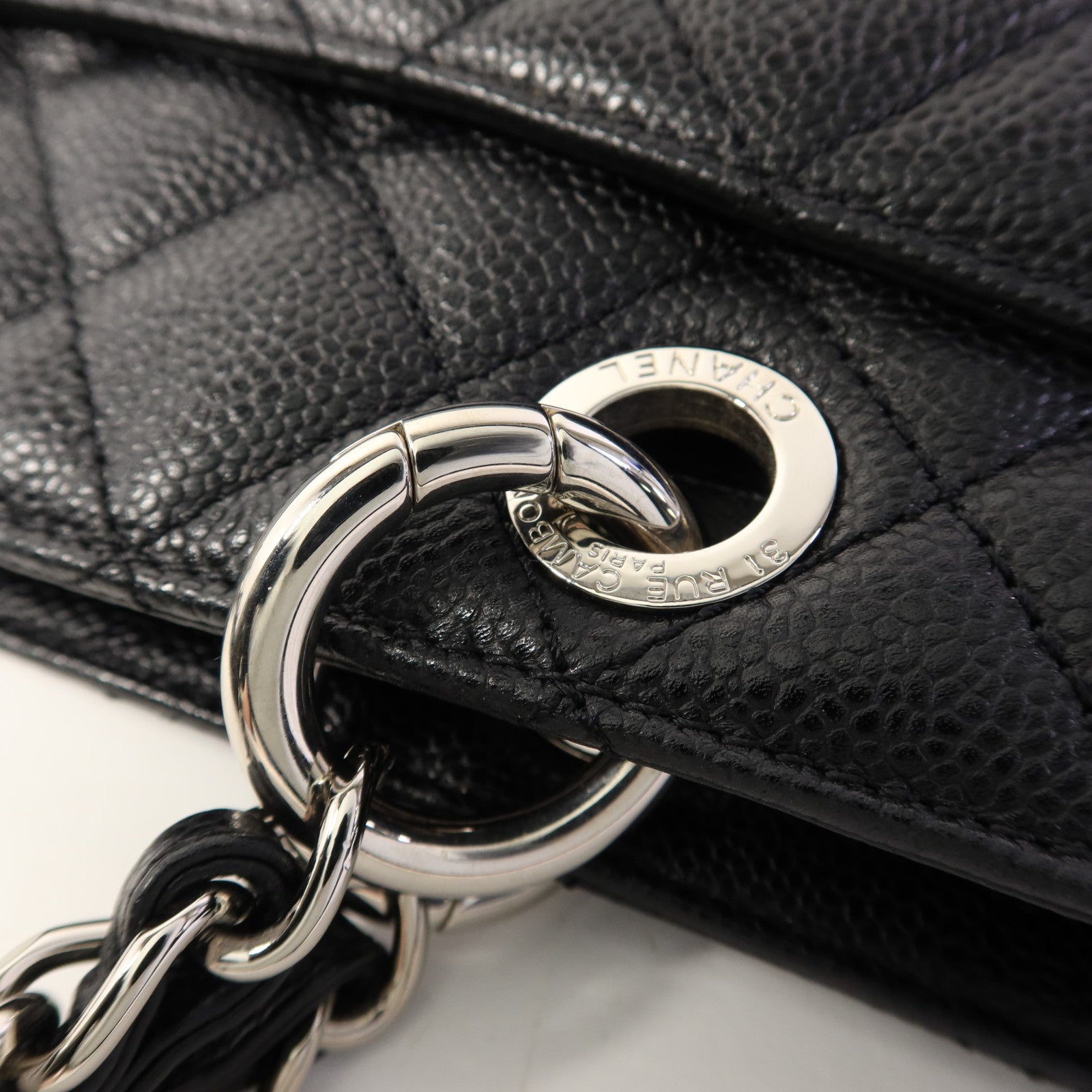 CHANEL 牛皮皮革GST Grand Shopping Tote Bag銀扣鏈帶肩背袋