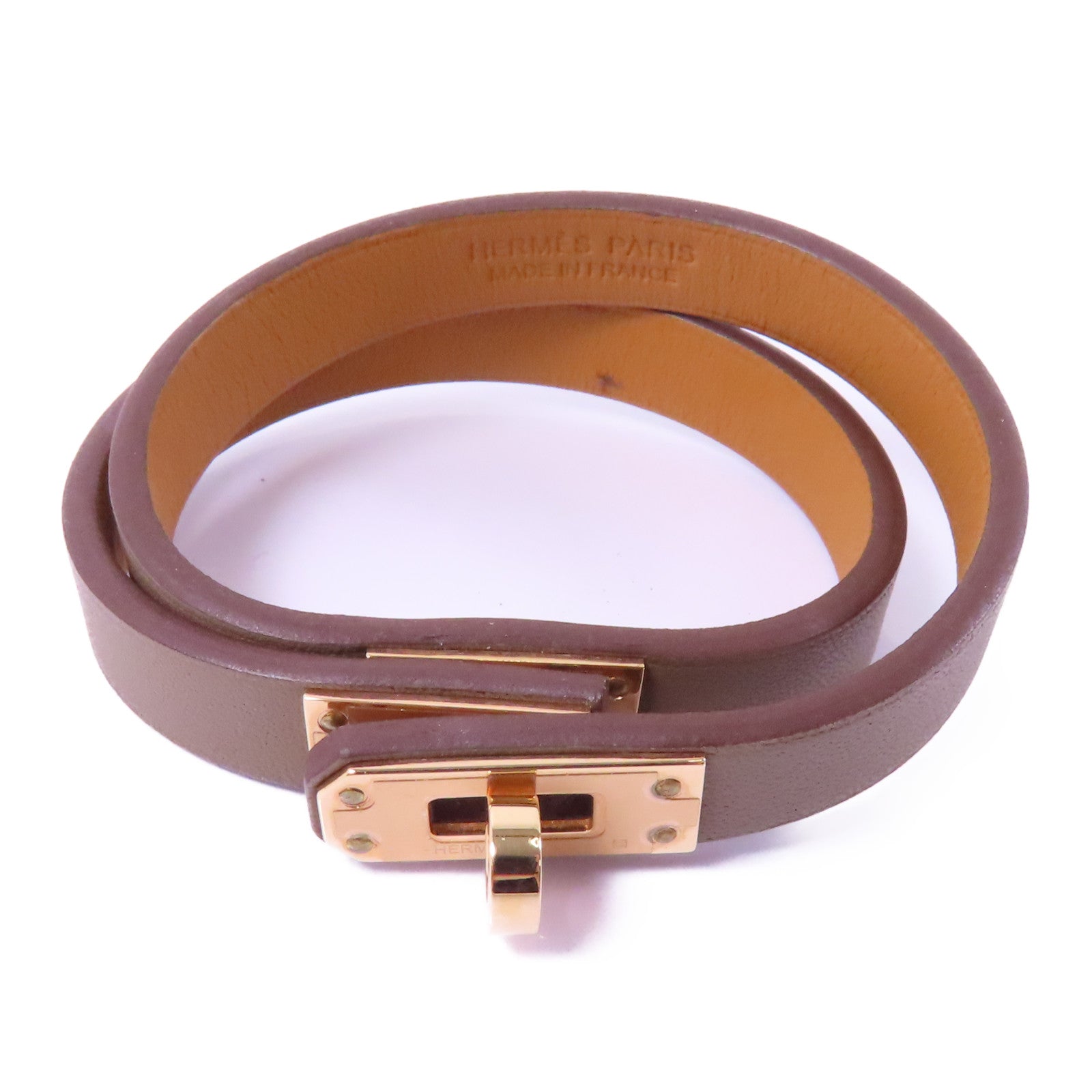 HERMES Swift皮革Mini Kelly Bracelet手鏈米灰色