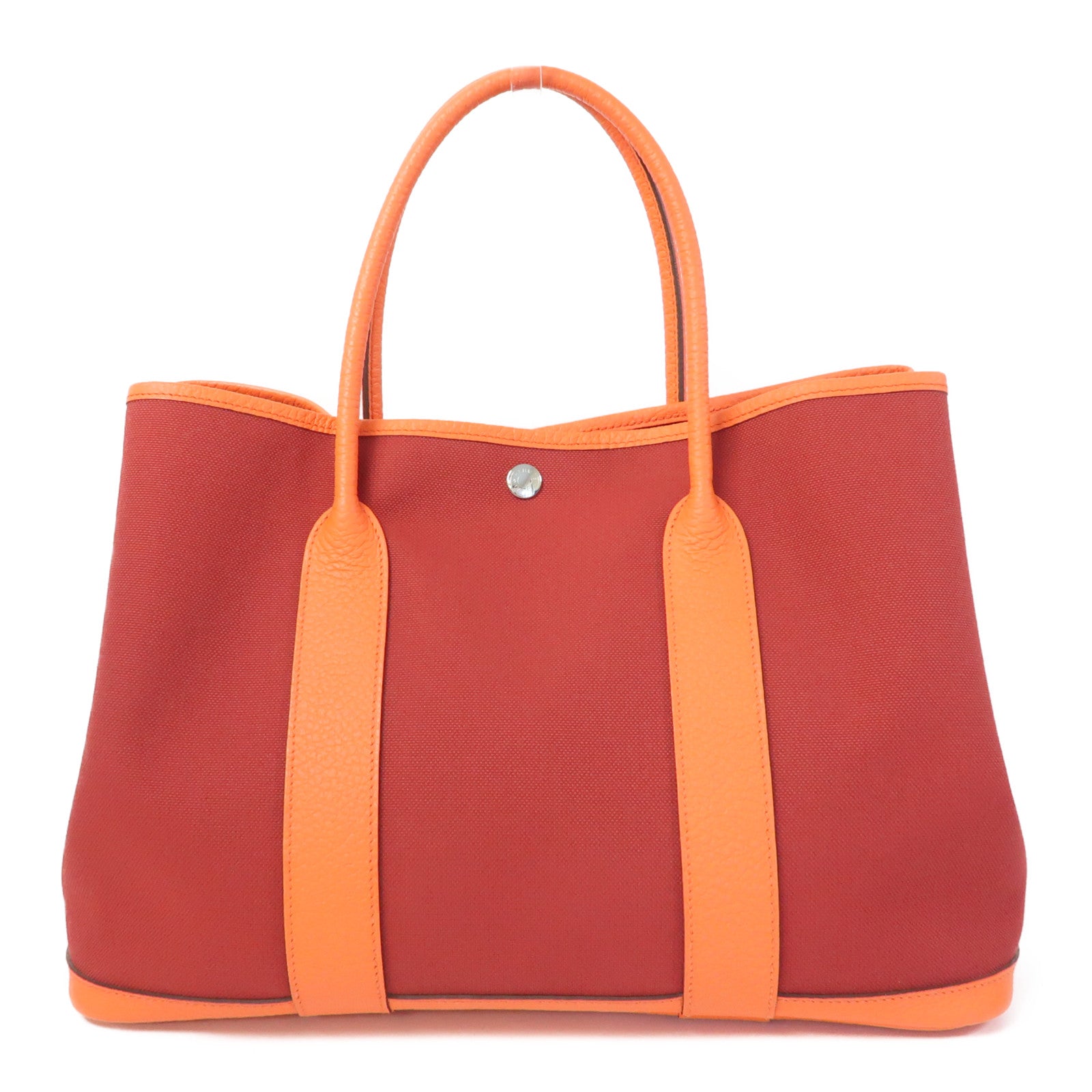 HERMES 【清倉大減價】帆布GardenParty PM銀扣手挽袋Rouge Grenat橙色/紅色