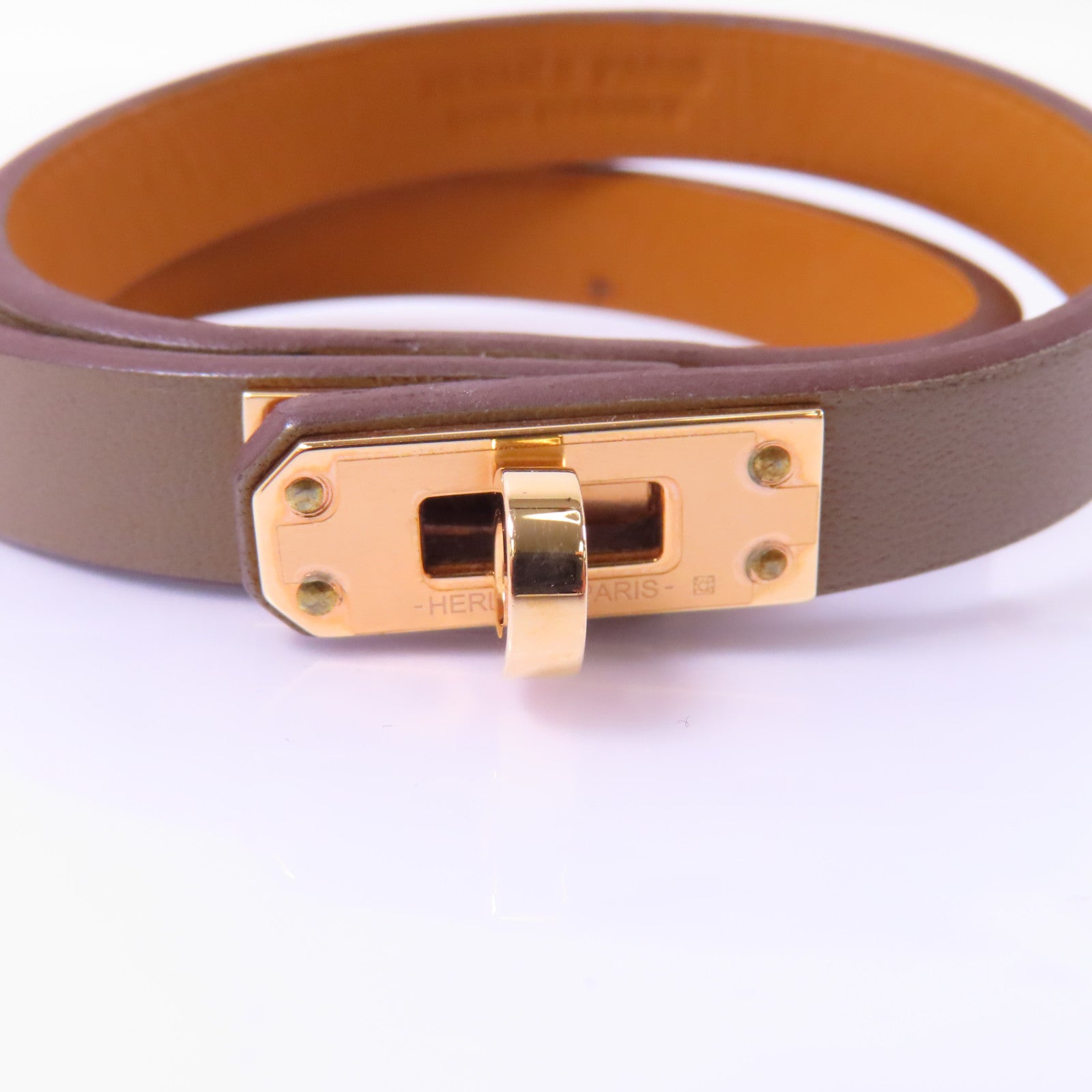 HERMES Swift皮革Mini Kelly Bracelet手鏈米灰色
