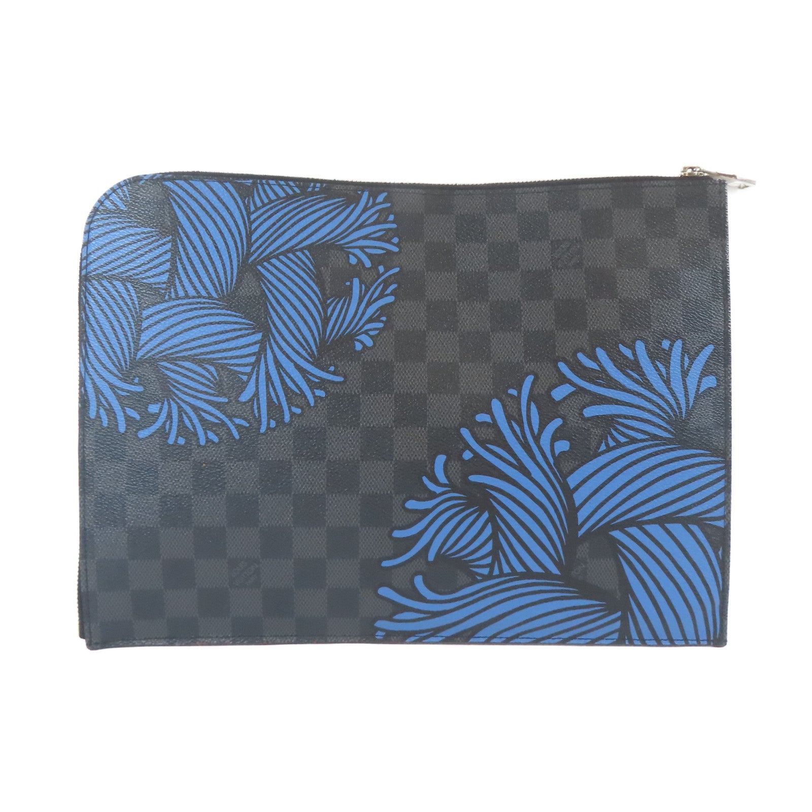 LOUIS VUITTON Damier Graphite Pochette Jour GM銀扣手拿包黑色/藍色