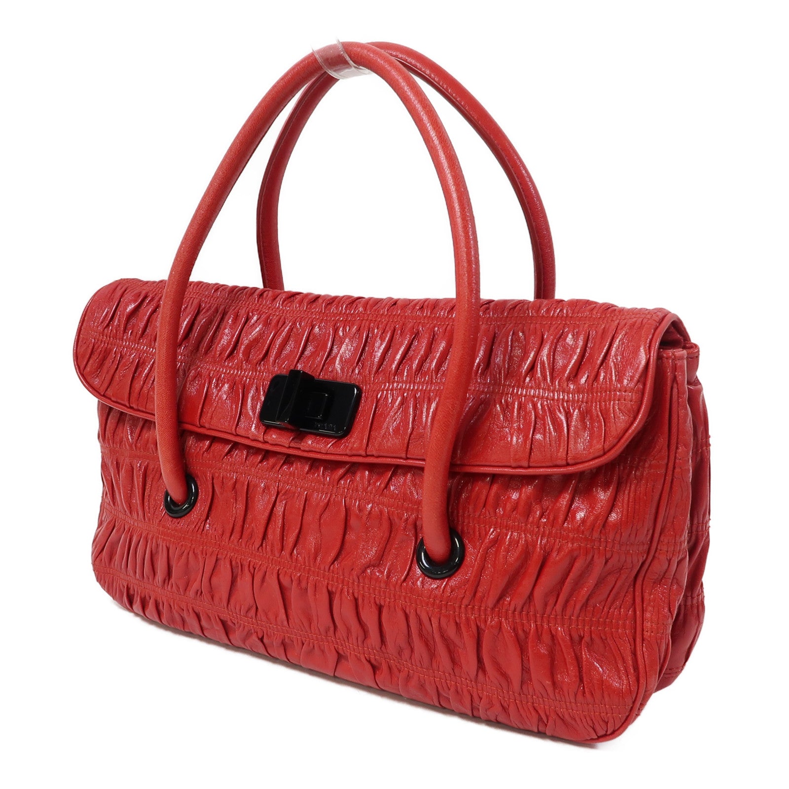 PRADA 牛皮皮革Hand Bag金扣手挽袋紅色