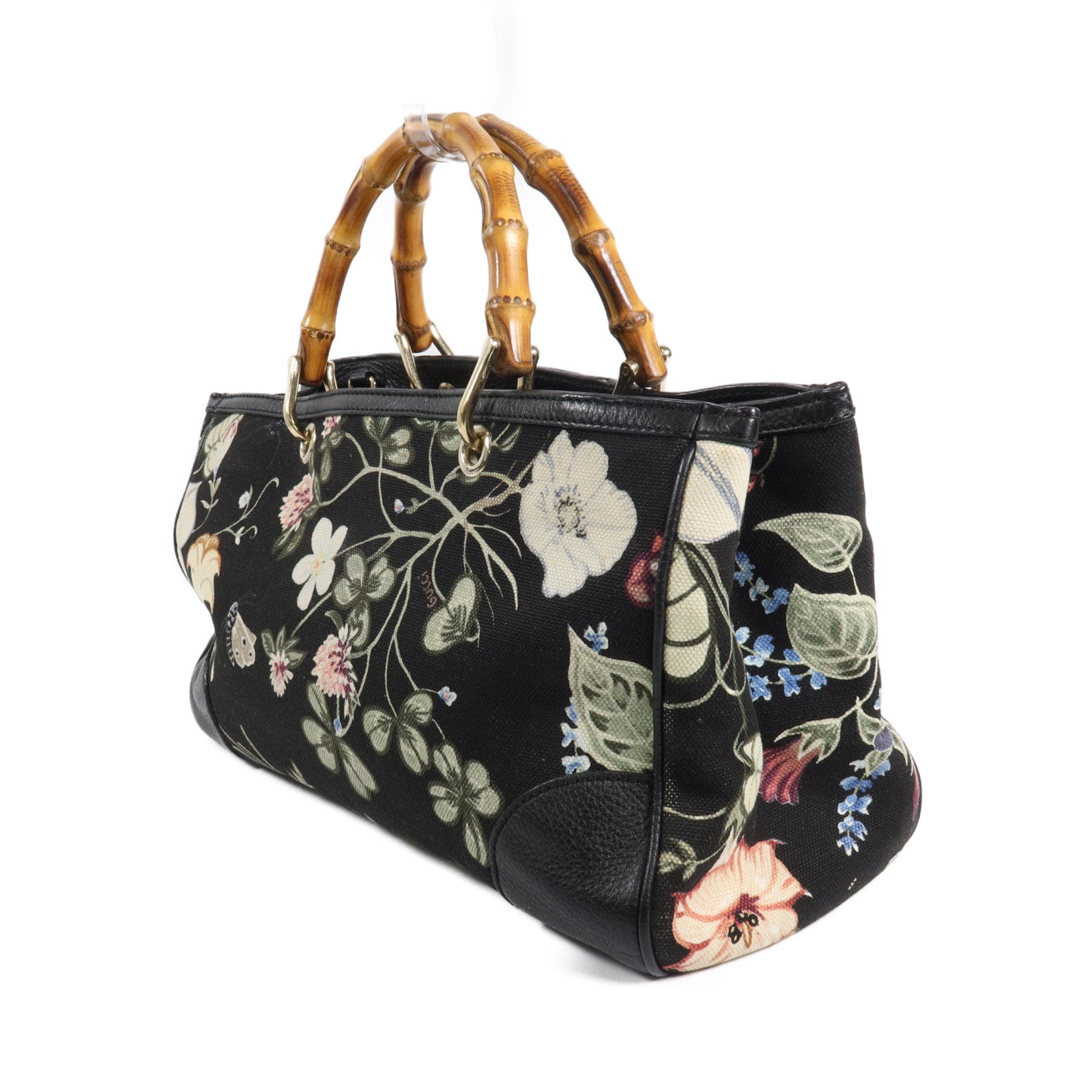 GUCCI 帆布Flora Knight Bamboo Shopper Medium Tote手挽肩背兩用袋