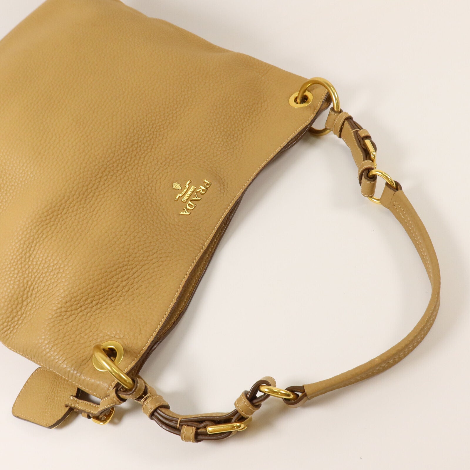 PRADA 牛皮皮革Hobo Bag金扣肩背袋
